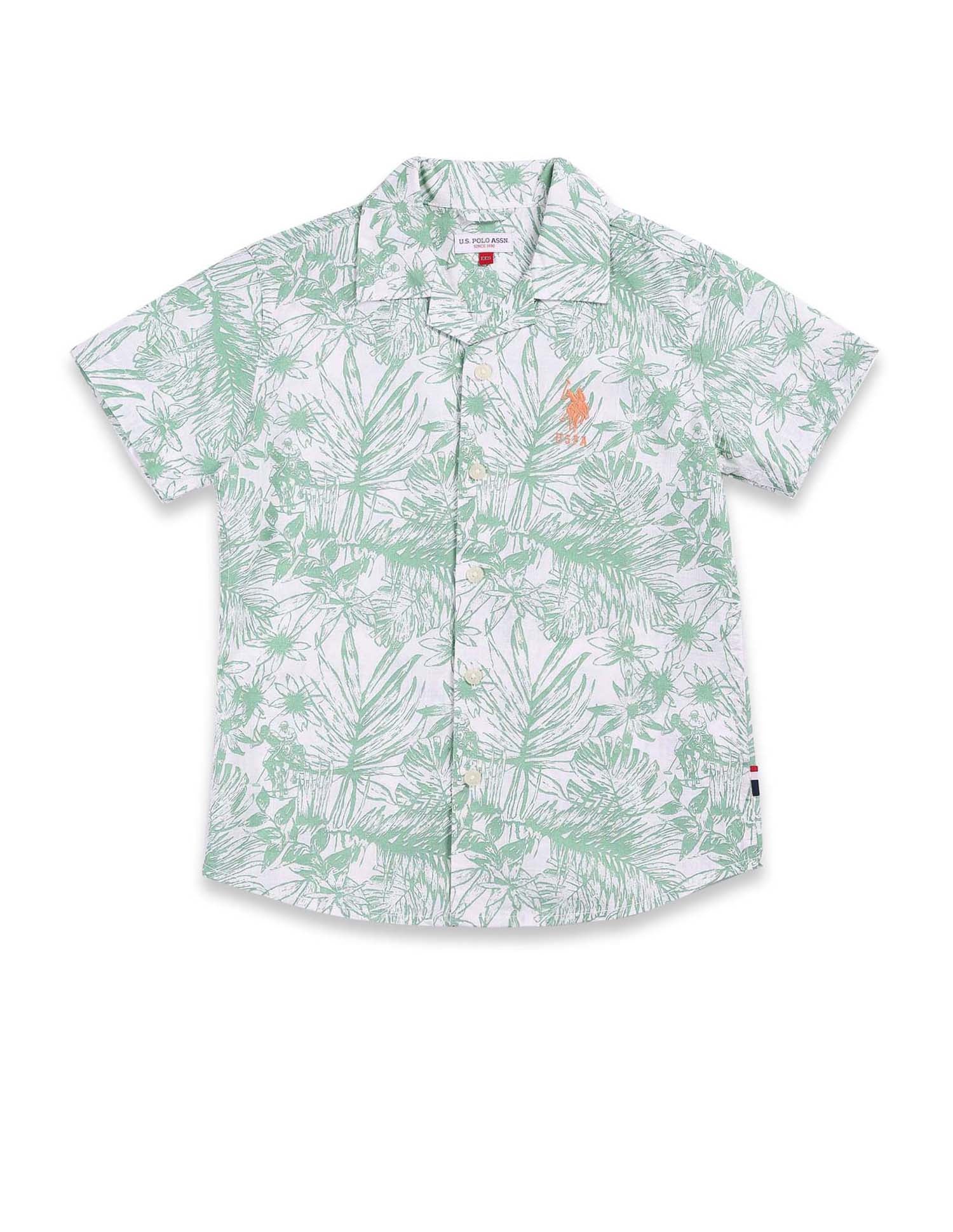 Boys Notch Collar Cotton Shirt Green - U.S. POLO ASSN. | Large