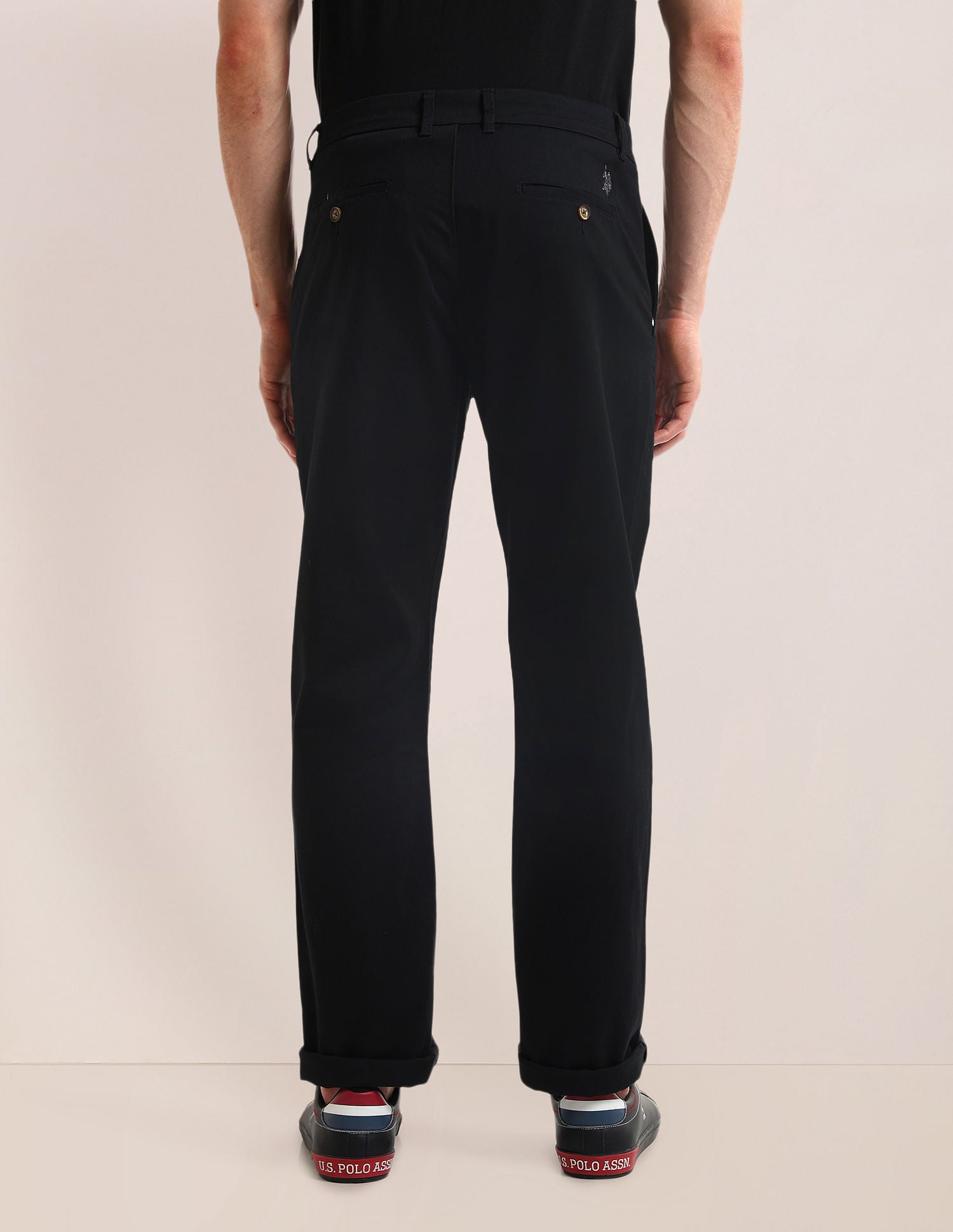 Riley Straight Fit Solid Trousers Black - U.S. POLO ASSN. | Large