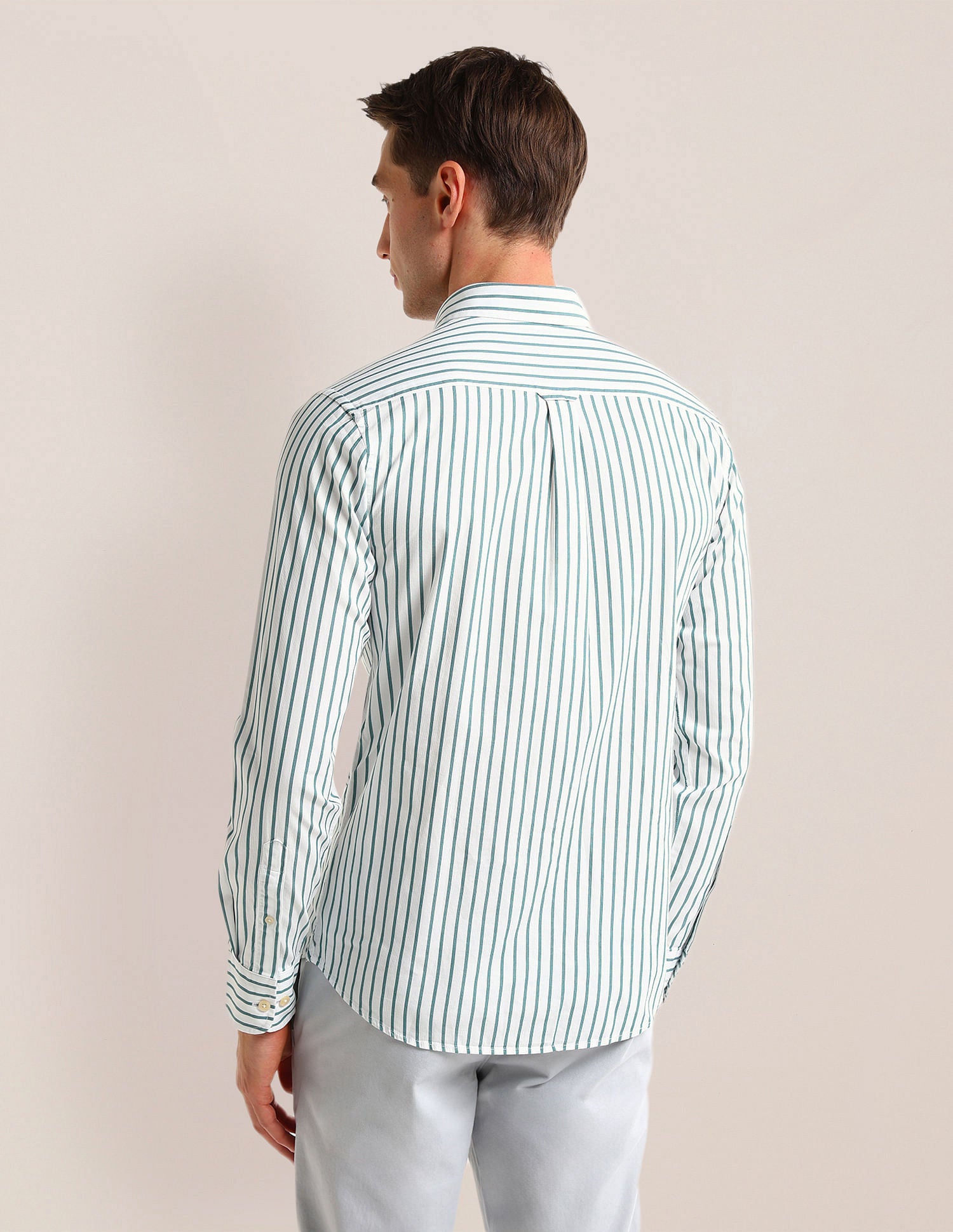 Tailored Fit Vertical Striped Shirt Off-White - U.S. Polo Assn. India | Large