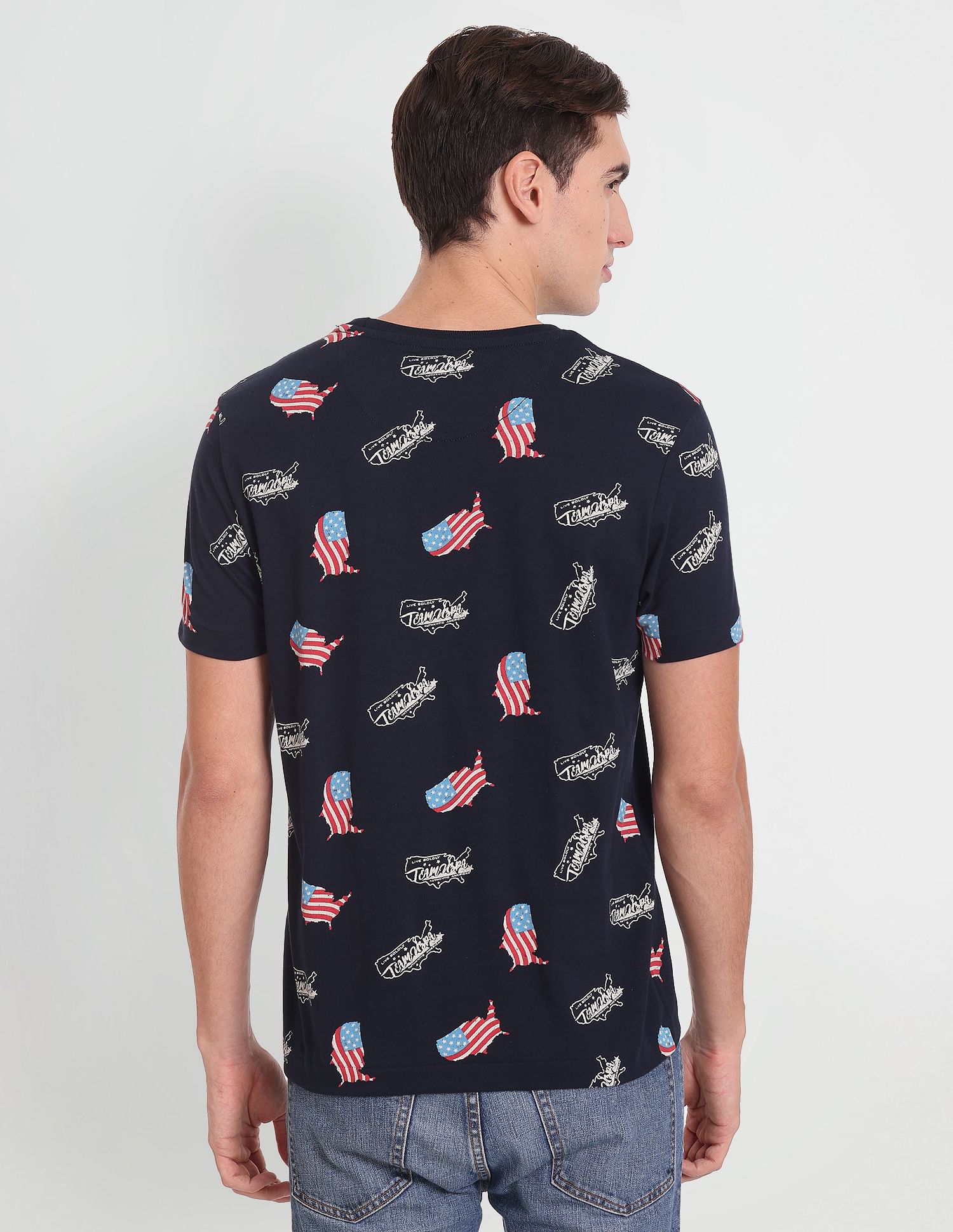 Flag Print Cotton T-Shirt Navy - U.S. Polo Assn. India | Large