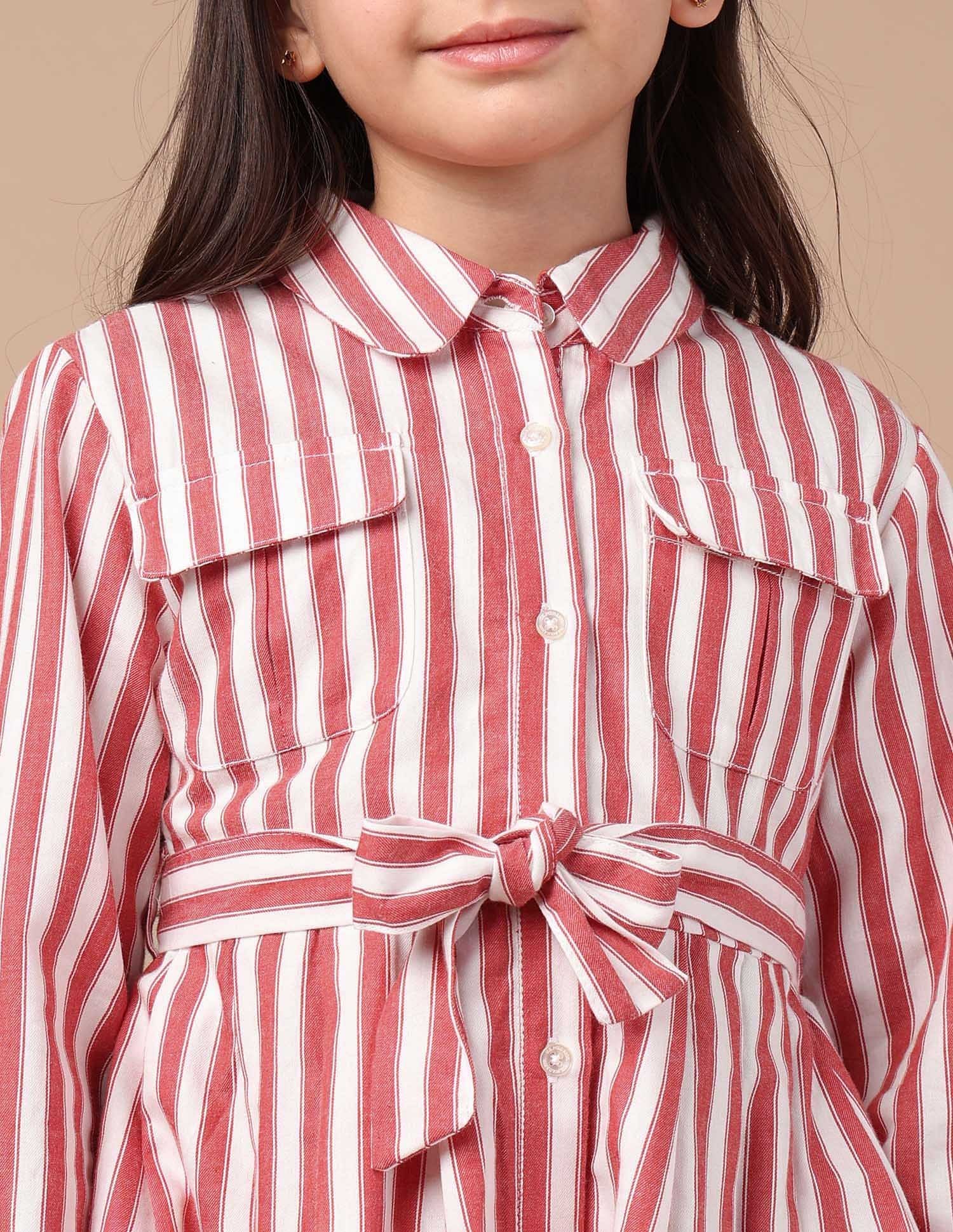 Girls Vertical Striped Shirt Dress Red - U.S. POLO ASSN. | Large
