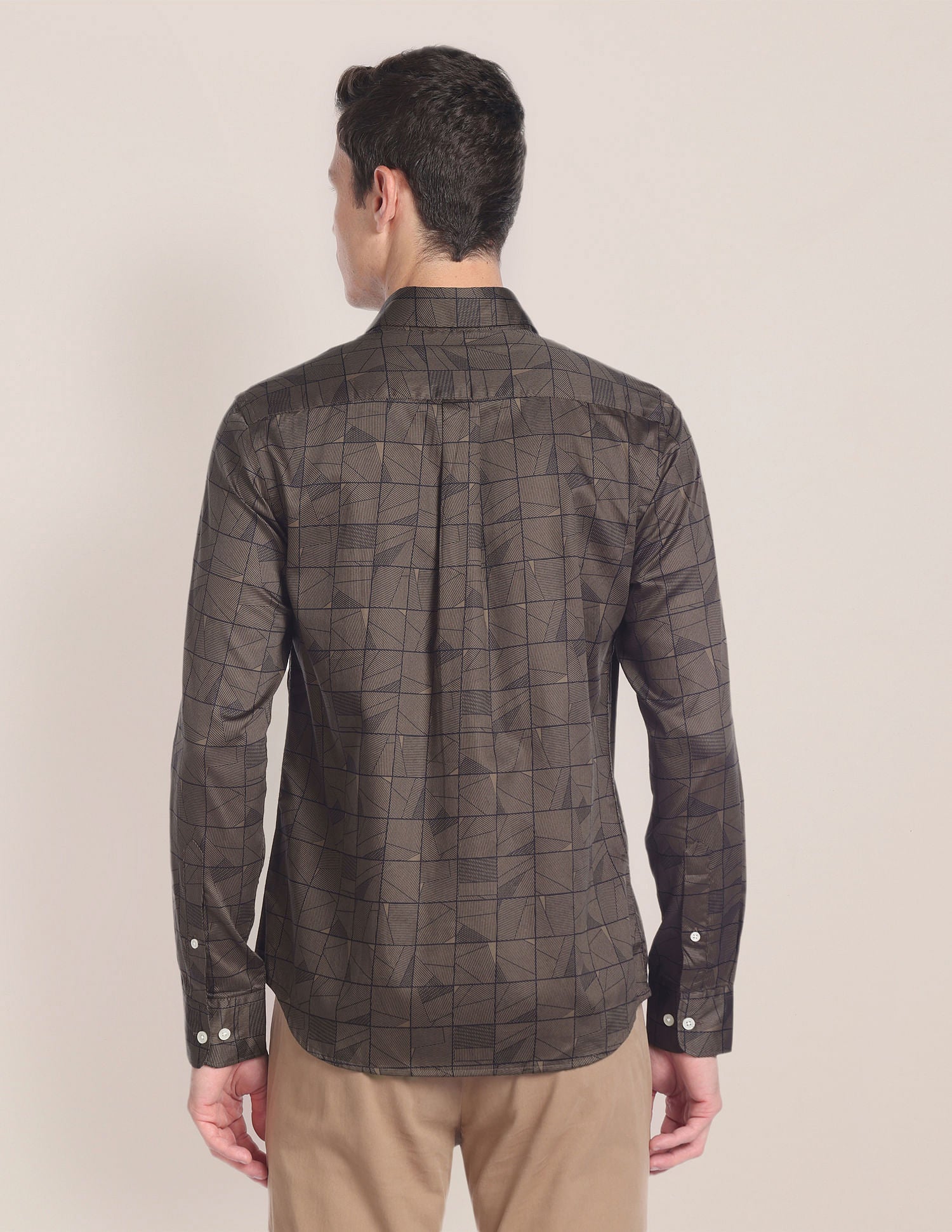 Geometric Print Sateen Shirt Brown - U.S. POLO ASSN. | Large