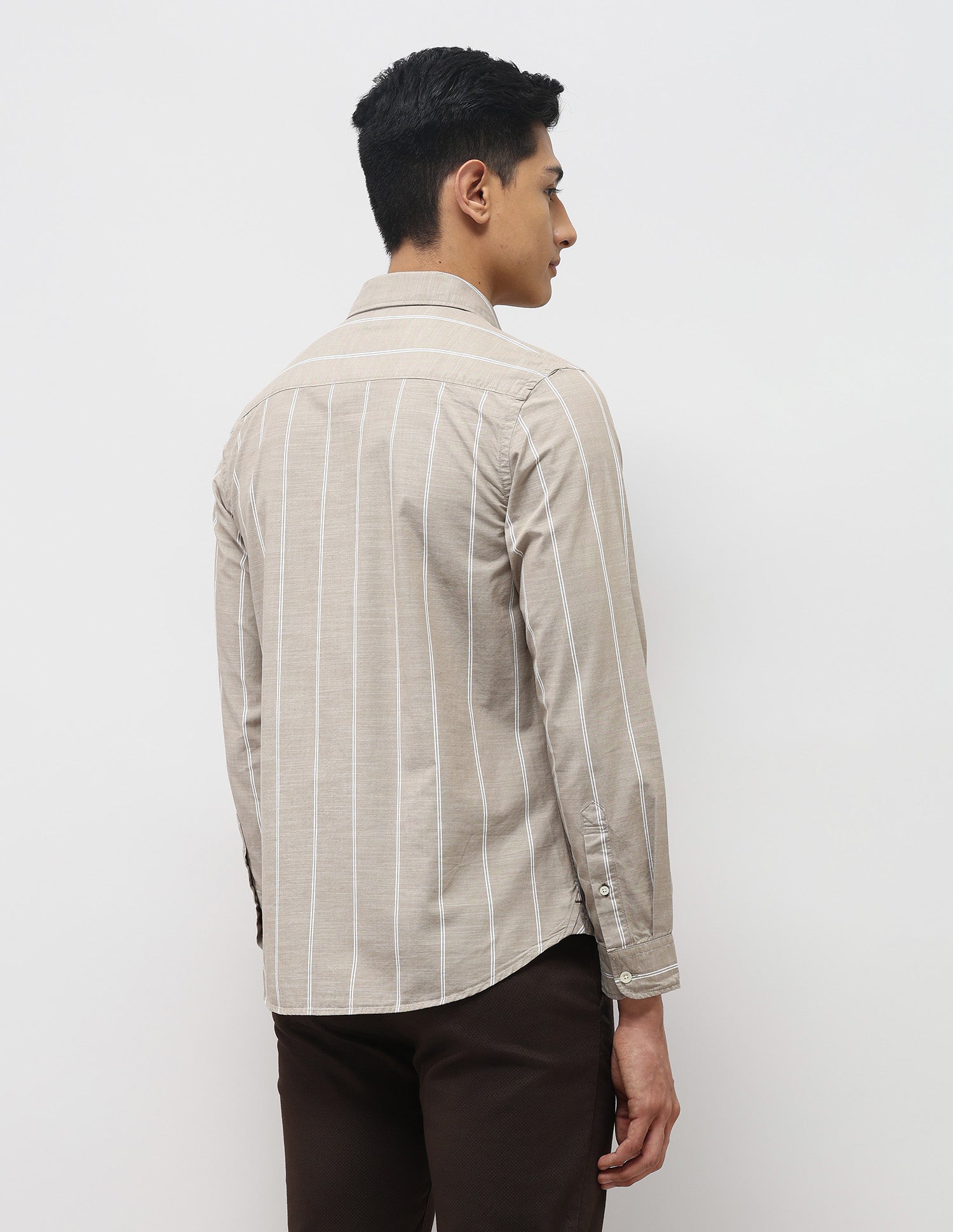 Vertical Striped Pure Cotton Shirt Light Brown - U.S. Polo Assn. India | Large