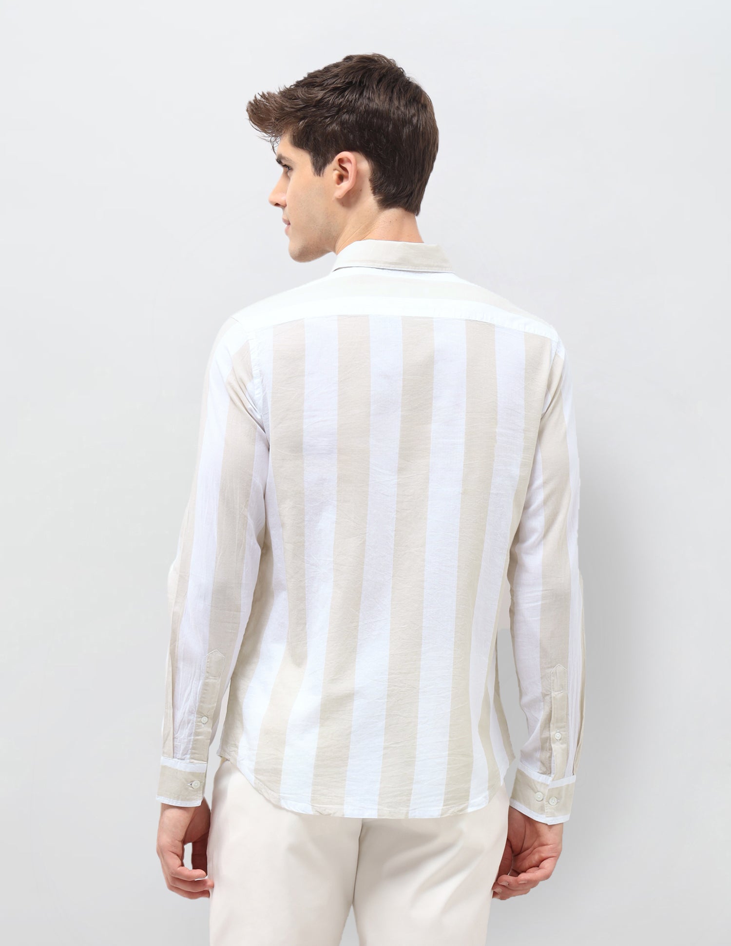 Vertical Striped Tailored Fit Shirt Beige - U.S. Polo Assn. India | Large