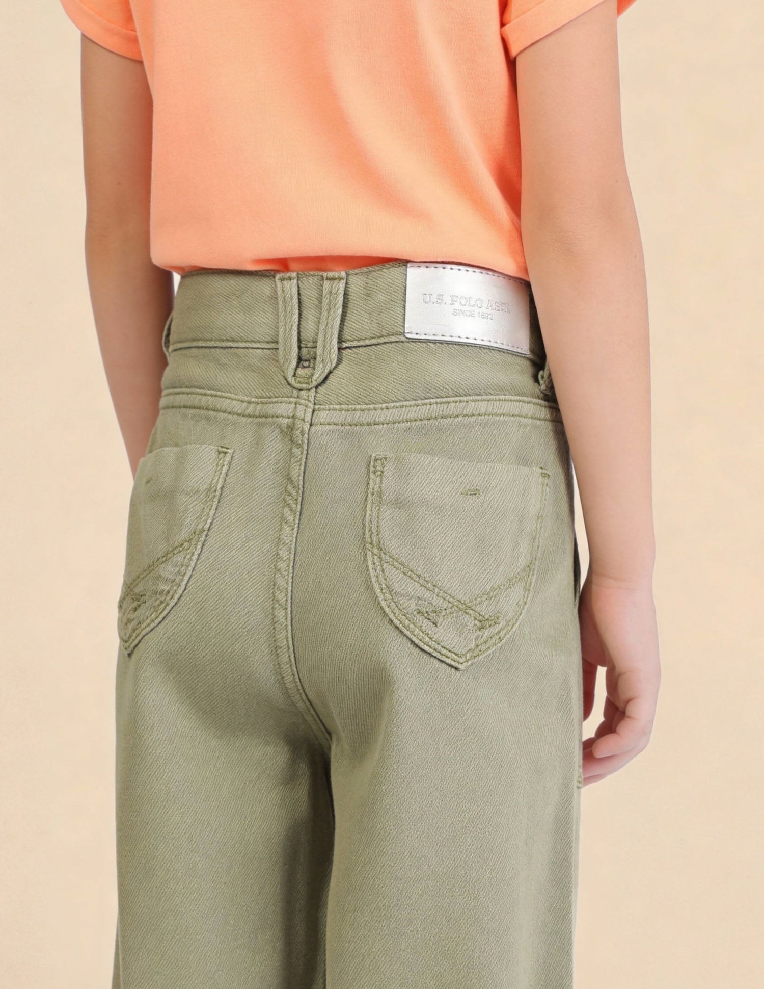 Girls Mid Rise Wide Leg Fit Jeans Green - U.S. Polo Assn. India | Large