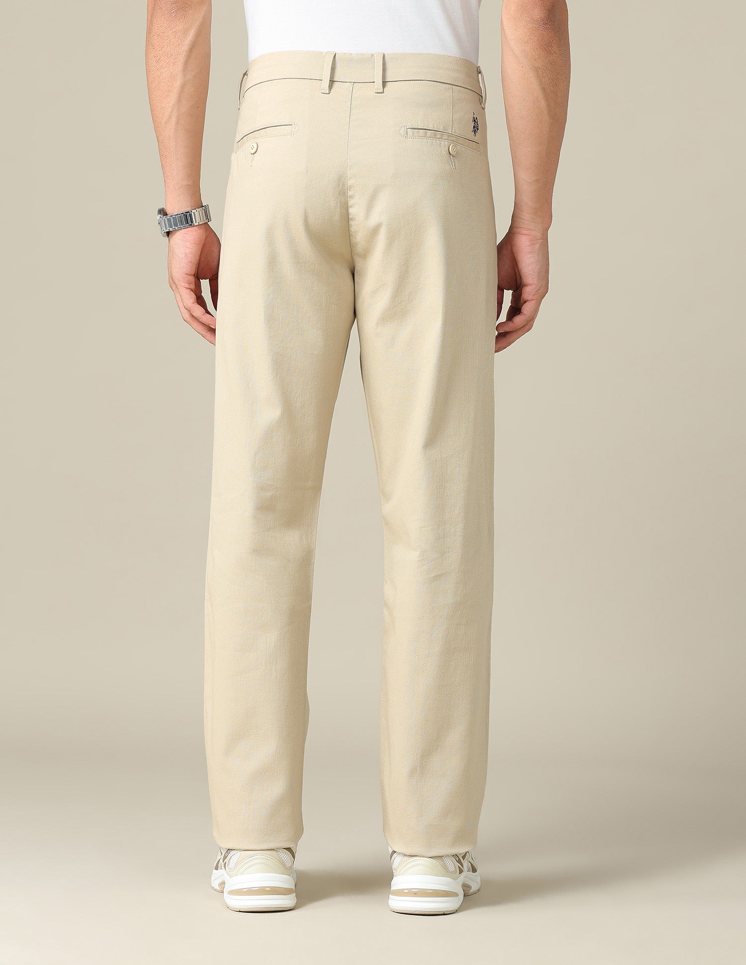 Riley Straight Fit Dobby Trousers Light Khaki - U.S. POLO ASSN. | Large