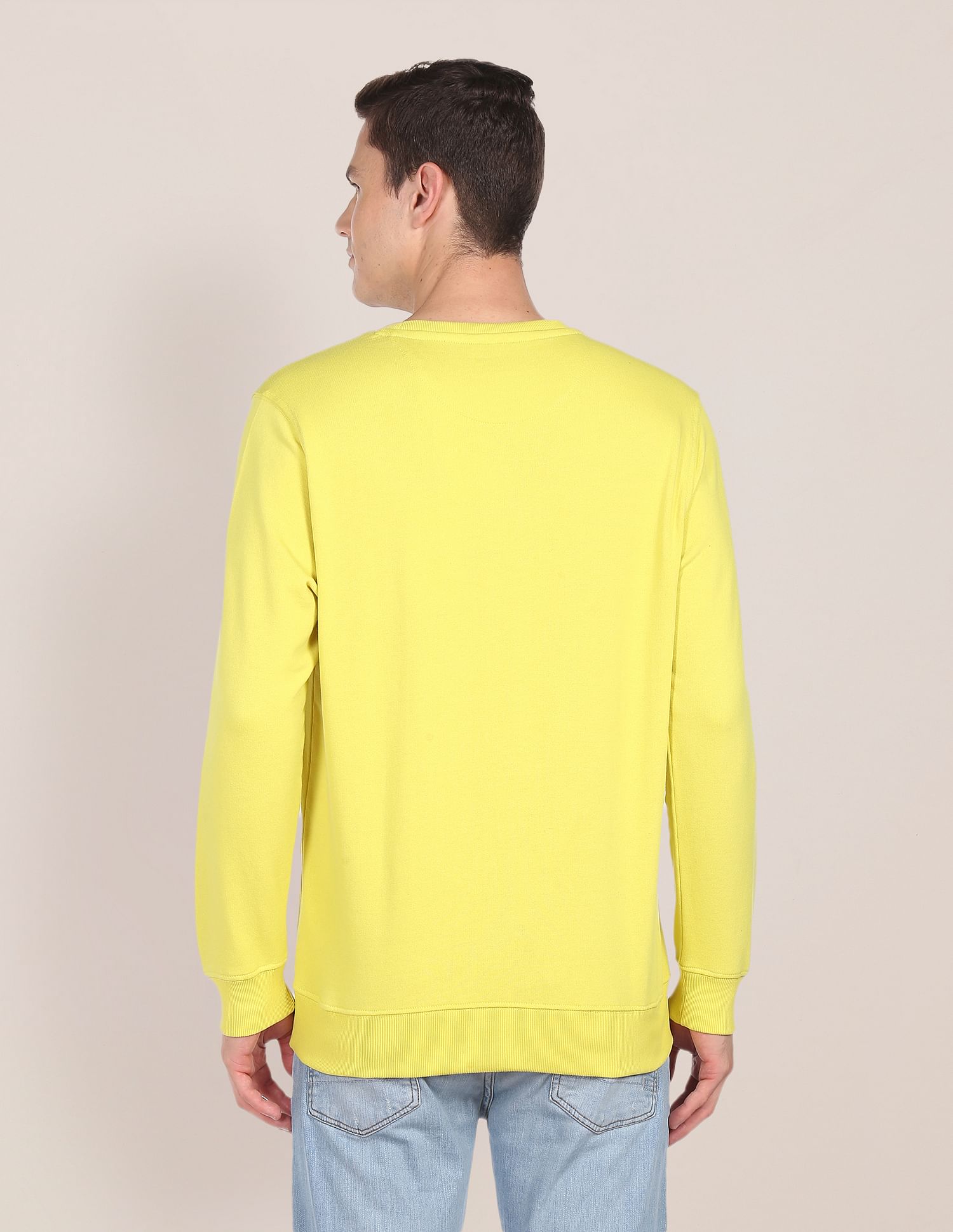 Embroidered Logo Crew Neck Sweatshirt Light Yellow - U.S. POLO ASSN. | Large
