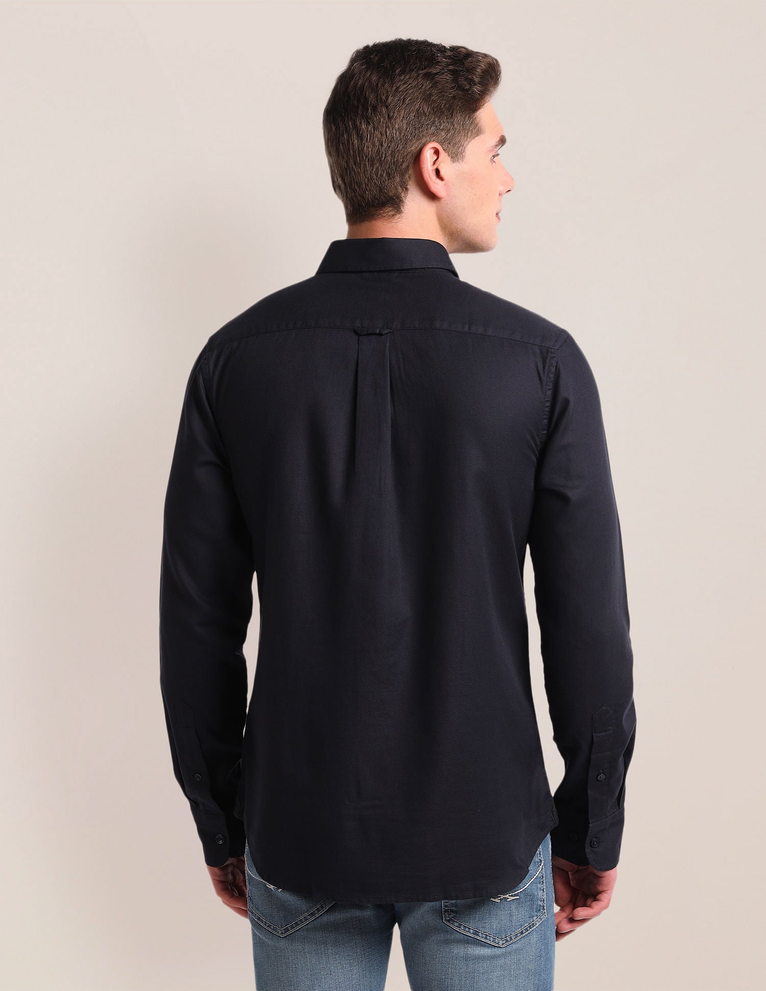 Tailored Regular Fit Solid Shirt Navy - U.S. Polo Assn. India | Large