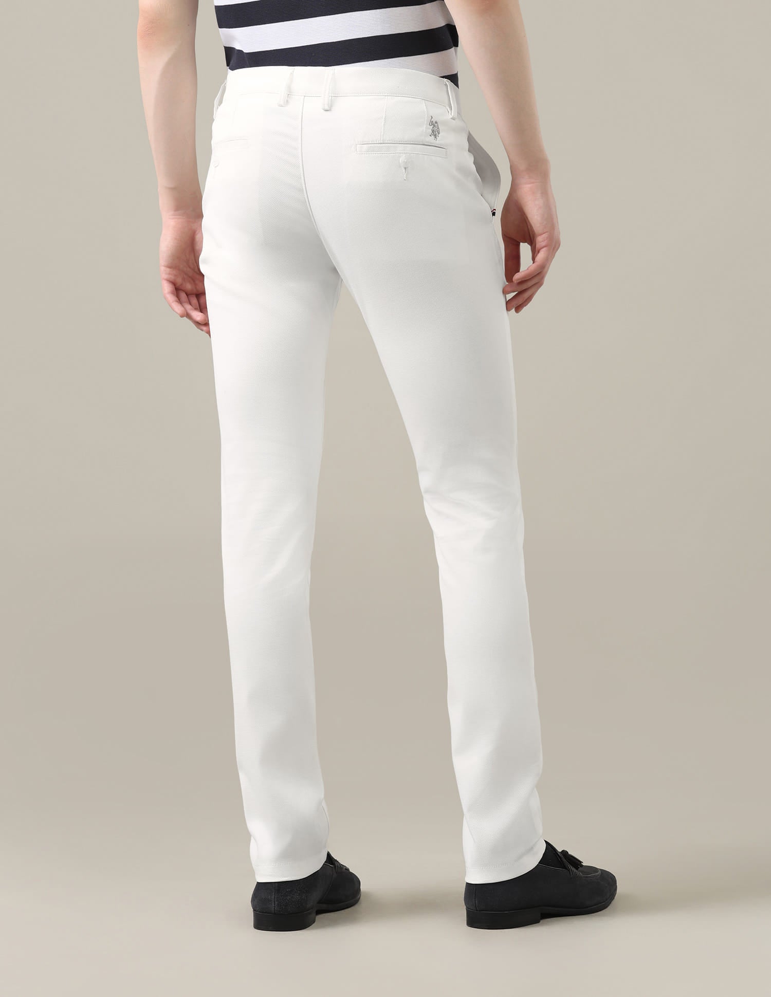 Dobby Weave Denver Slim Fit Trousers White - U.S. Polo Assn. India | Large