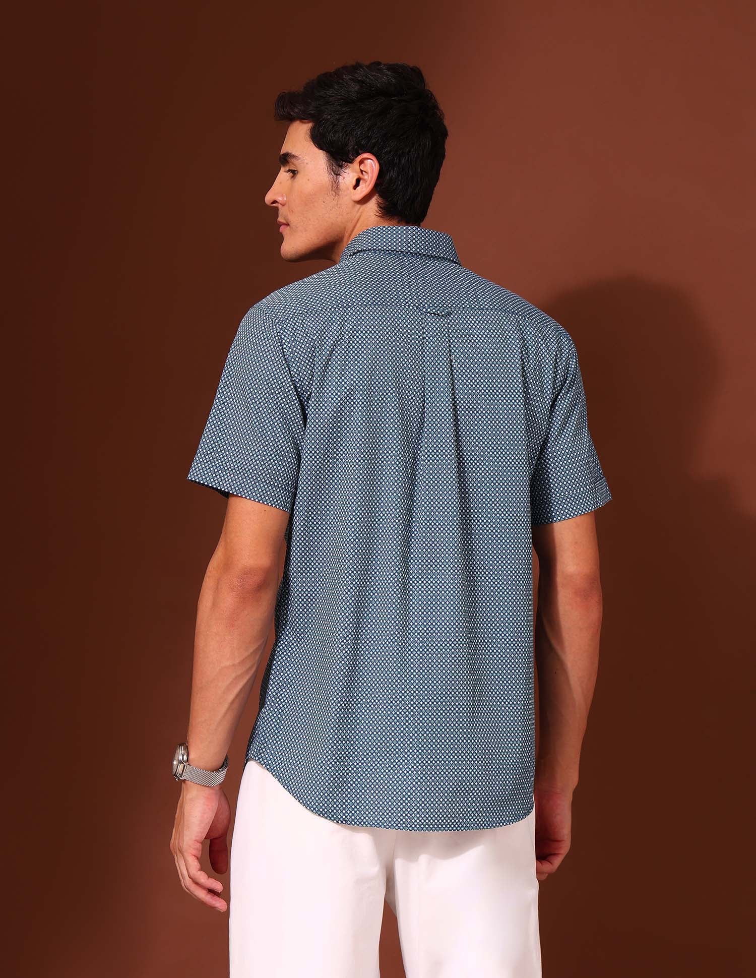 Geometric Printed Tailored Fit Shirt Blue - U.S. Polo Assn. India | Large