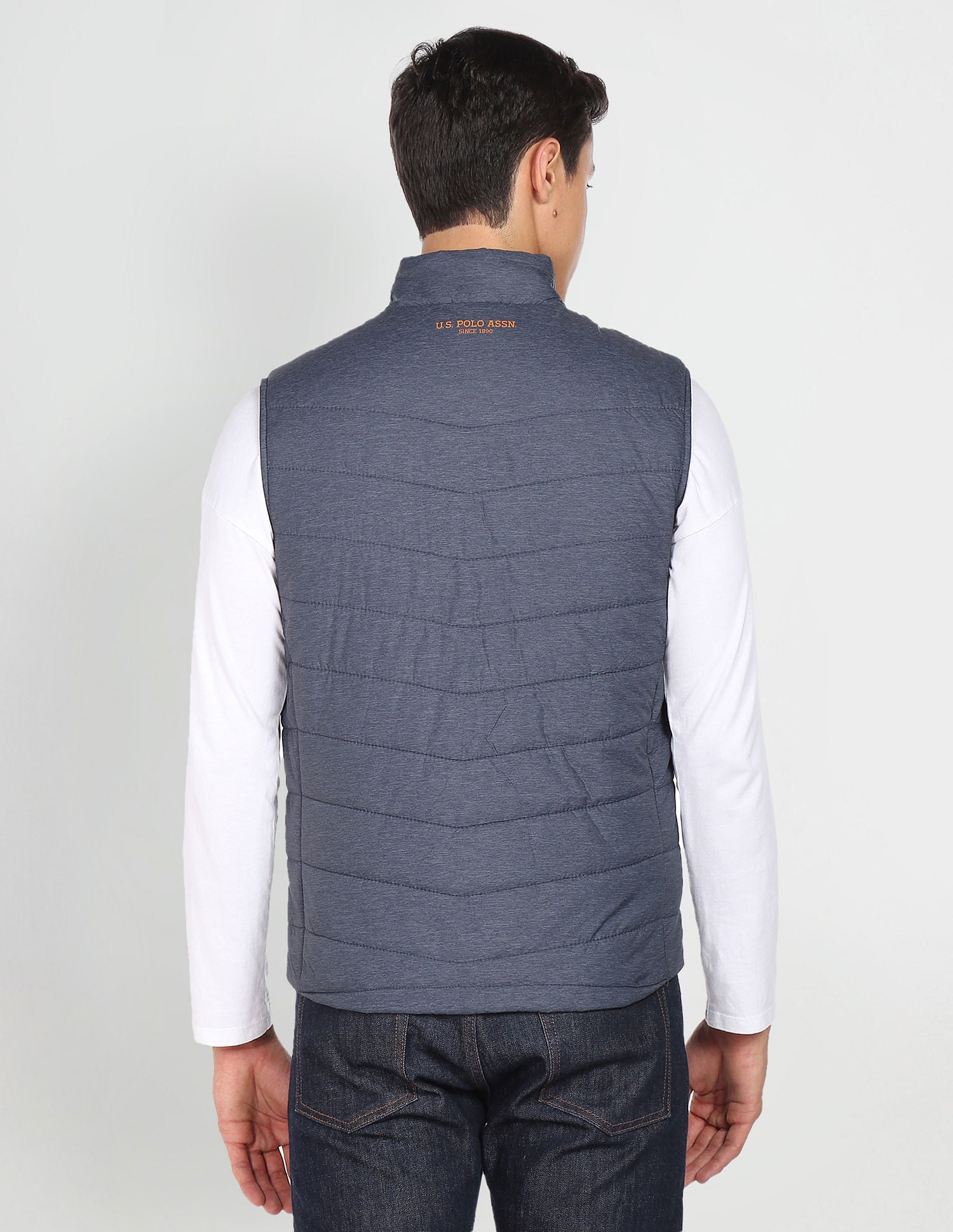 High Neck Sleeveless Solid Padded Jacket Indigo - U.S. POLO ASSN. | Large
