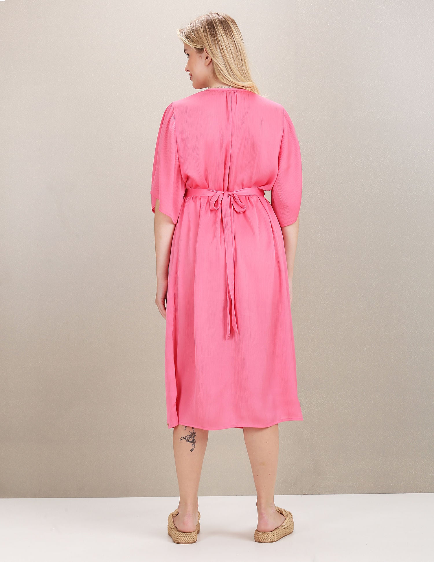 V-Neck Textured Midi Dress Pink - U.S. POLO ASSN. | Large