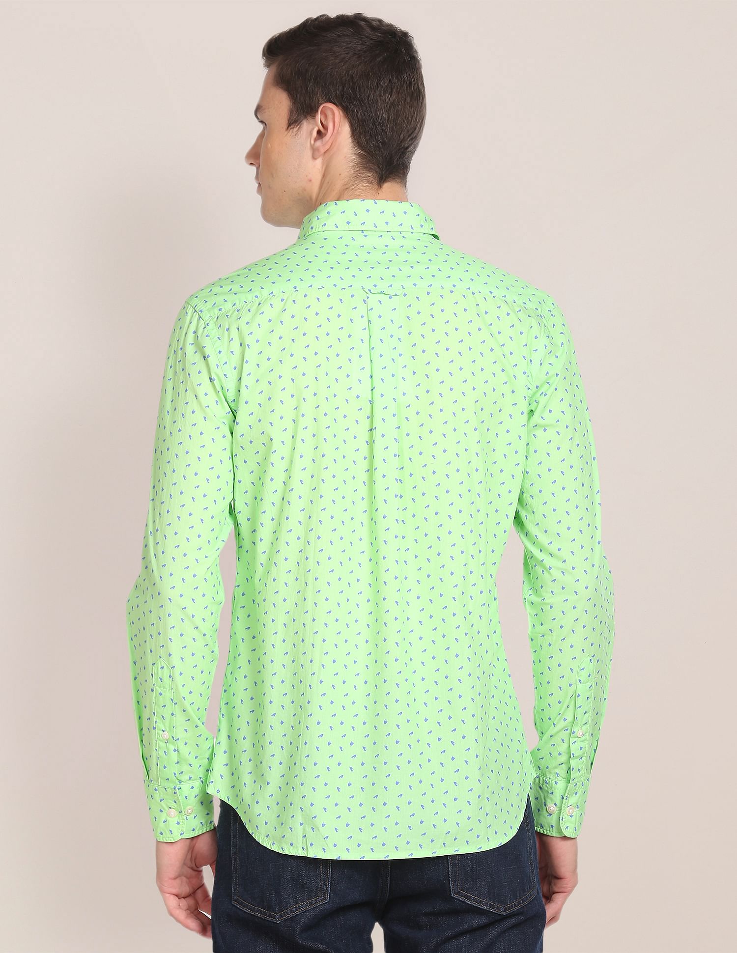 Rounded Cuff Cotton Printed Casual Shirt Green - U.S. Polo Assn. India | Large