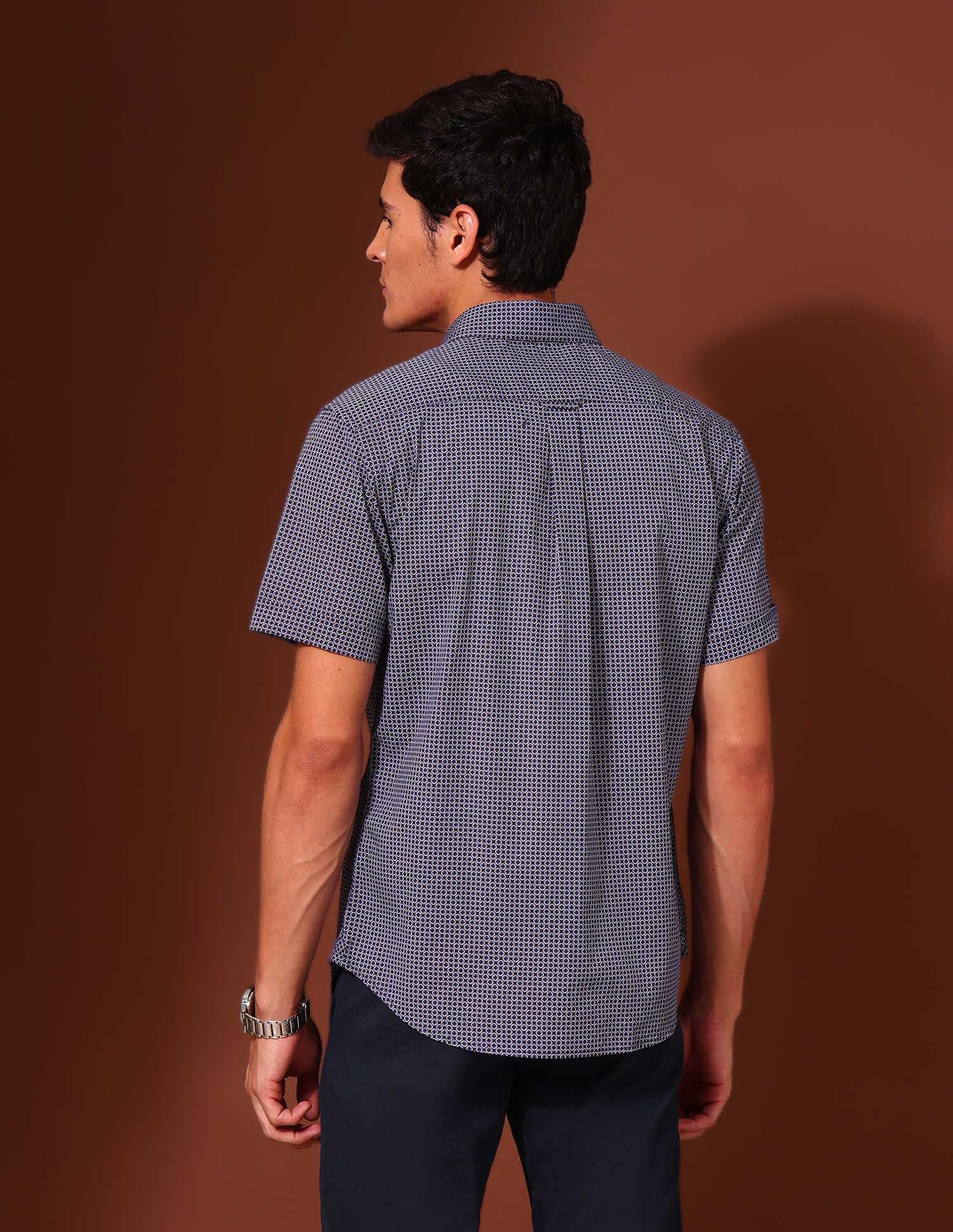 Geometric Printed Tailored Fit Shirt Navy - U.S. Polo Assn. India | Large
