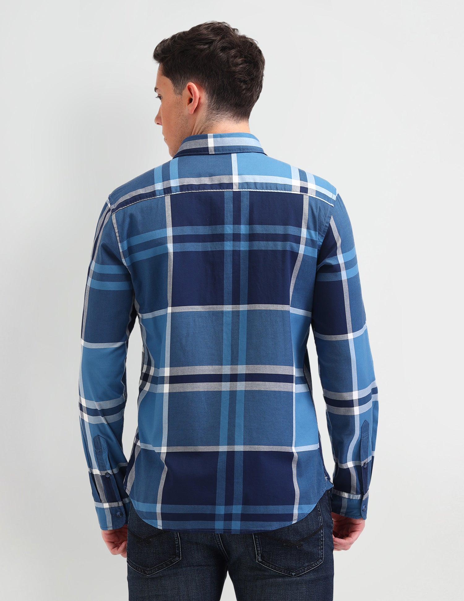 Grid Tattersall Checked Slim Fit Shirt Blue - U.S. Polo Assn. India | Large