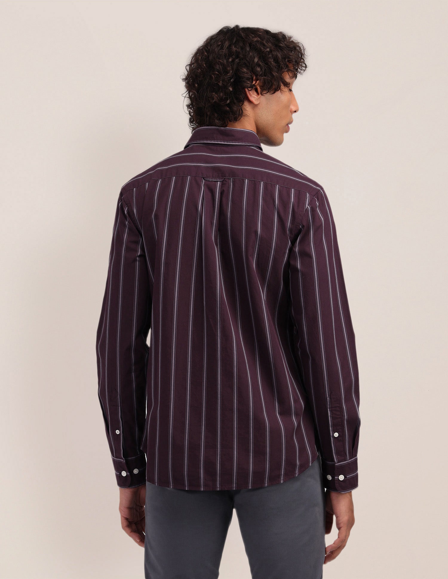 Vertical Striped Poplin Shirt Wine - U.S. Polo Assn. India | Large