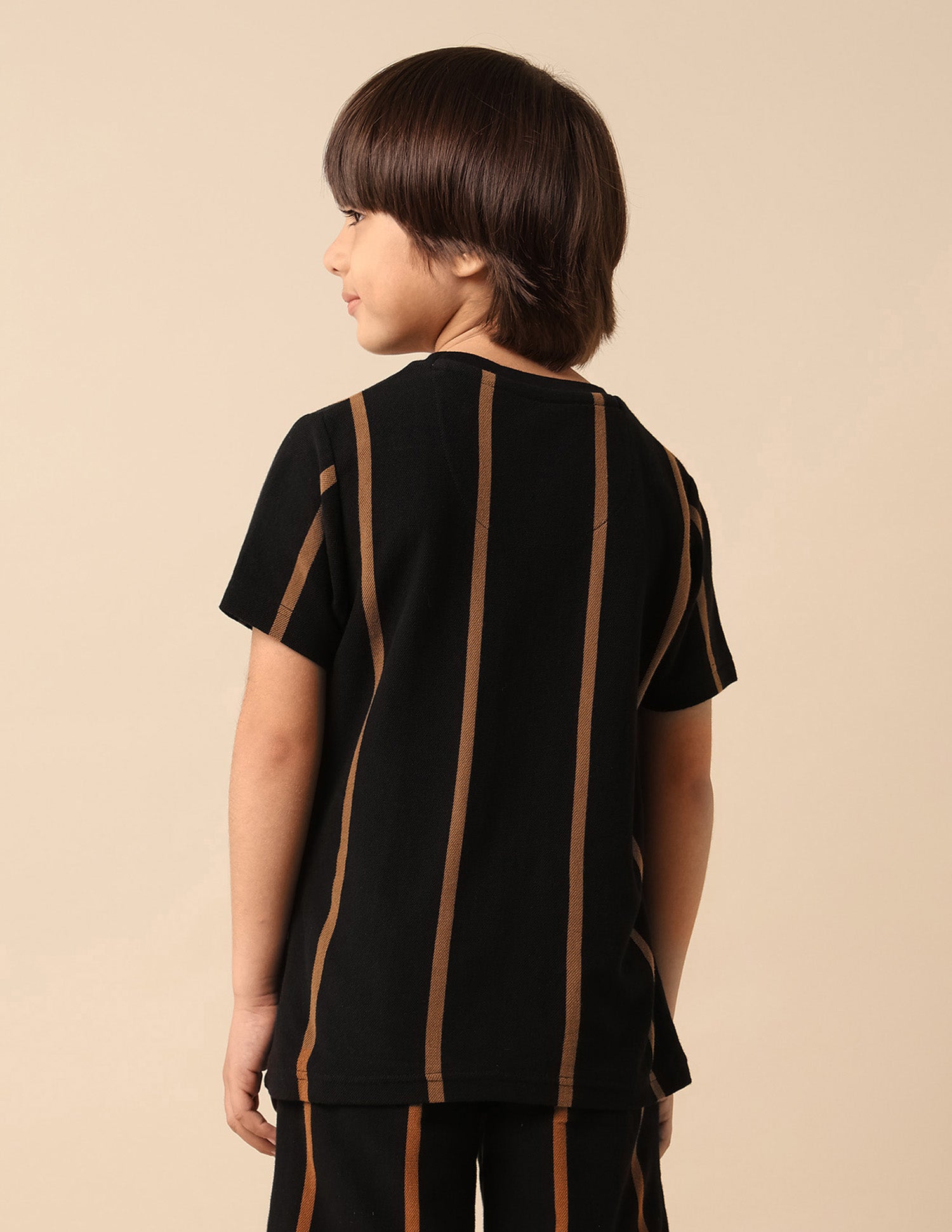 Boys Vertical Striped Pure Cotton T Shirt Black - U.S. POLO ASSN. | Large