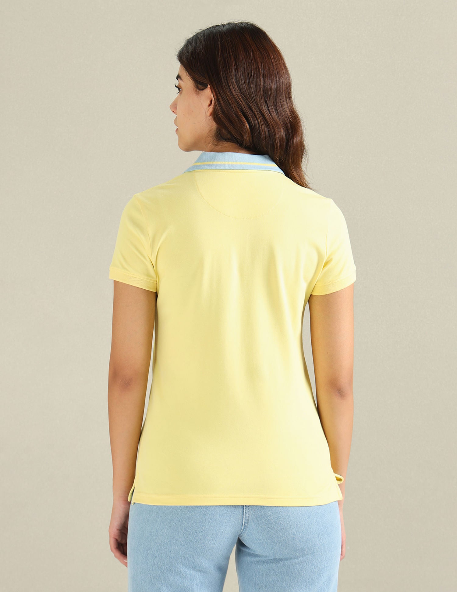 Striped Collar Zipper Polo Shirt Light Yellow - U.S. POLO ASSN. | Large