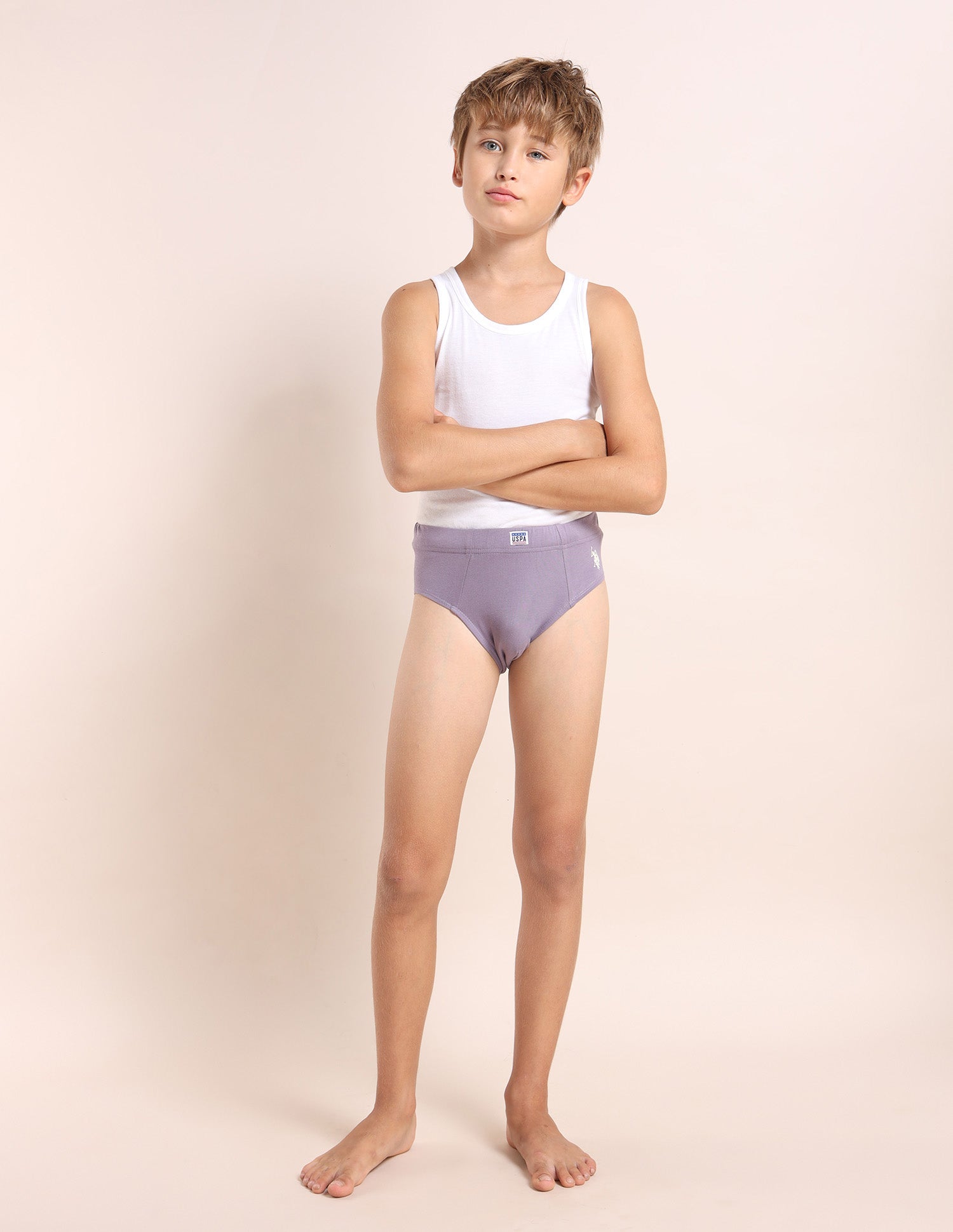 Boys Cotton Spandex Solid Briefs - Pack Of 3 Orange, Purple and Yellow - U.S. POLO ASSN. | Large