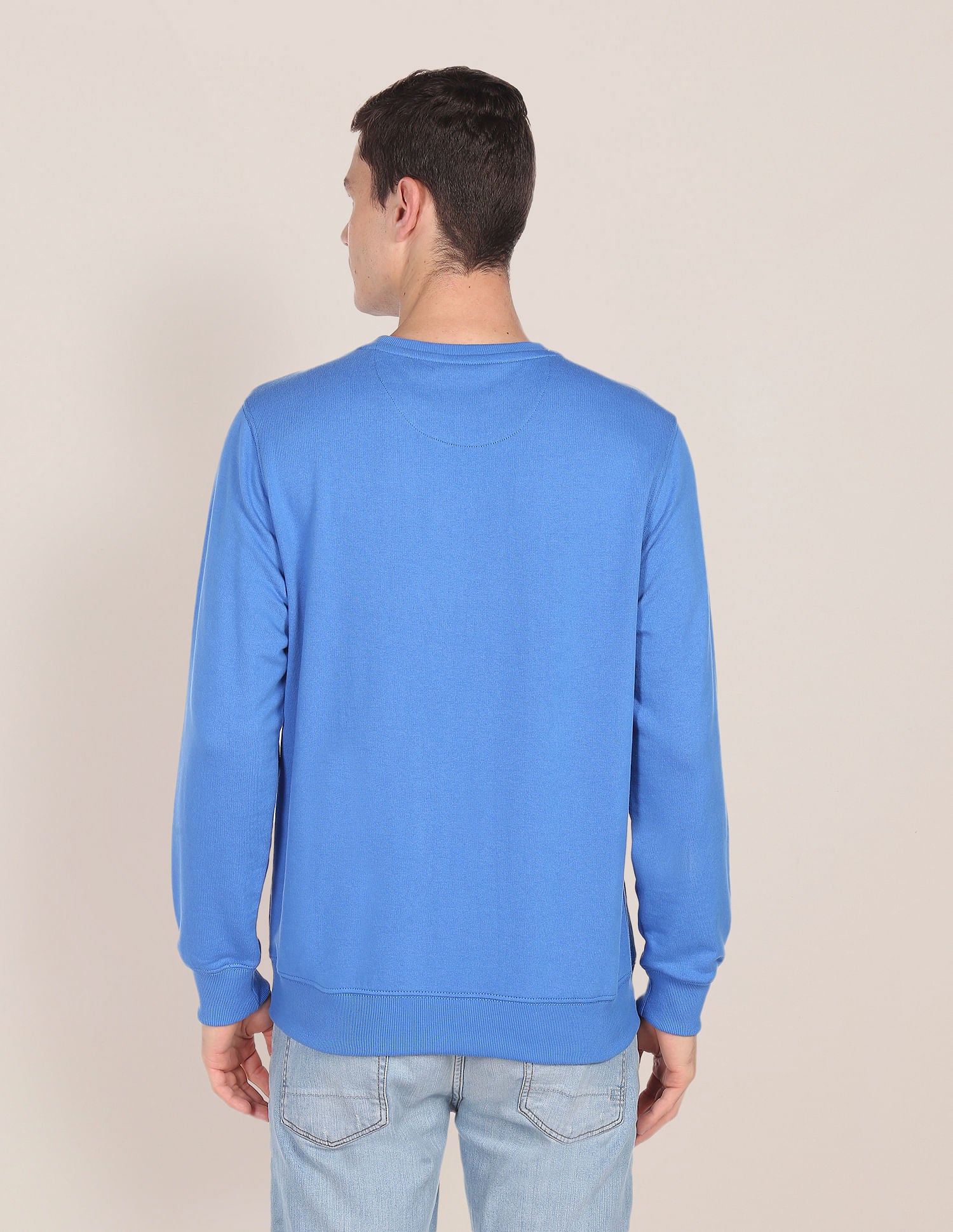 Men Blue Embroidered Logo Crew Neck Sweatshirt Blue - U.S. POLO ASSN. | Large