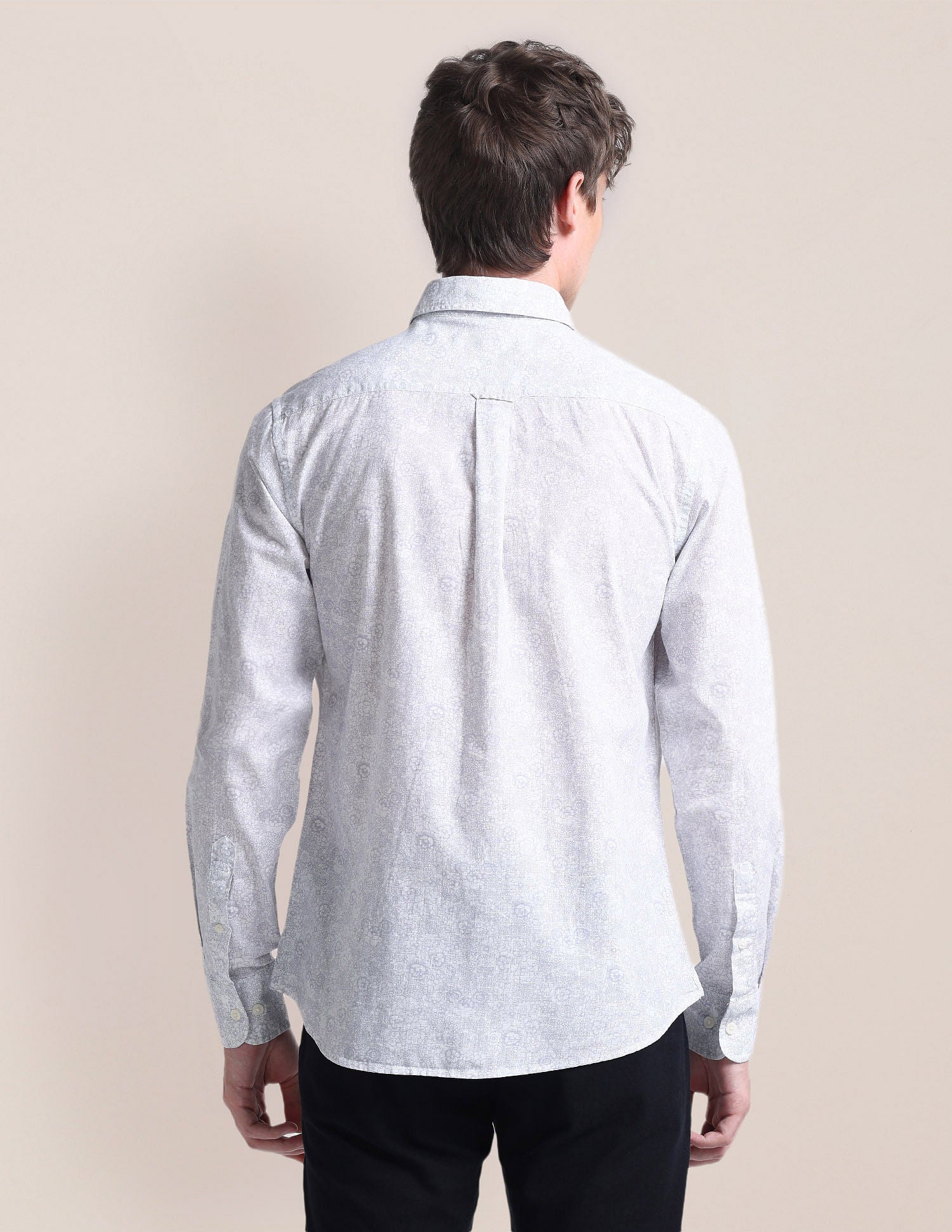 Cutaway Collar Floral Cotton Shirt Grey - U.S. Polo Assn. India | Large