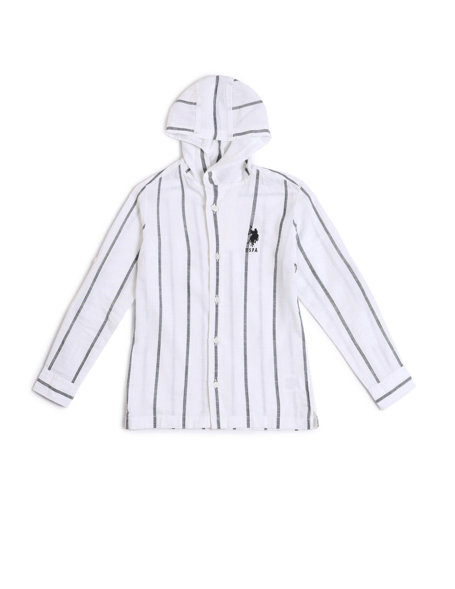 Boys Vertical Striped Boxy Fit Shirt White - U.S. POLO ASSN. | Large
