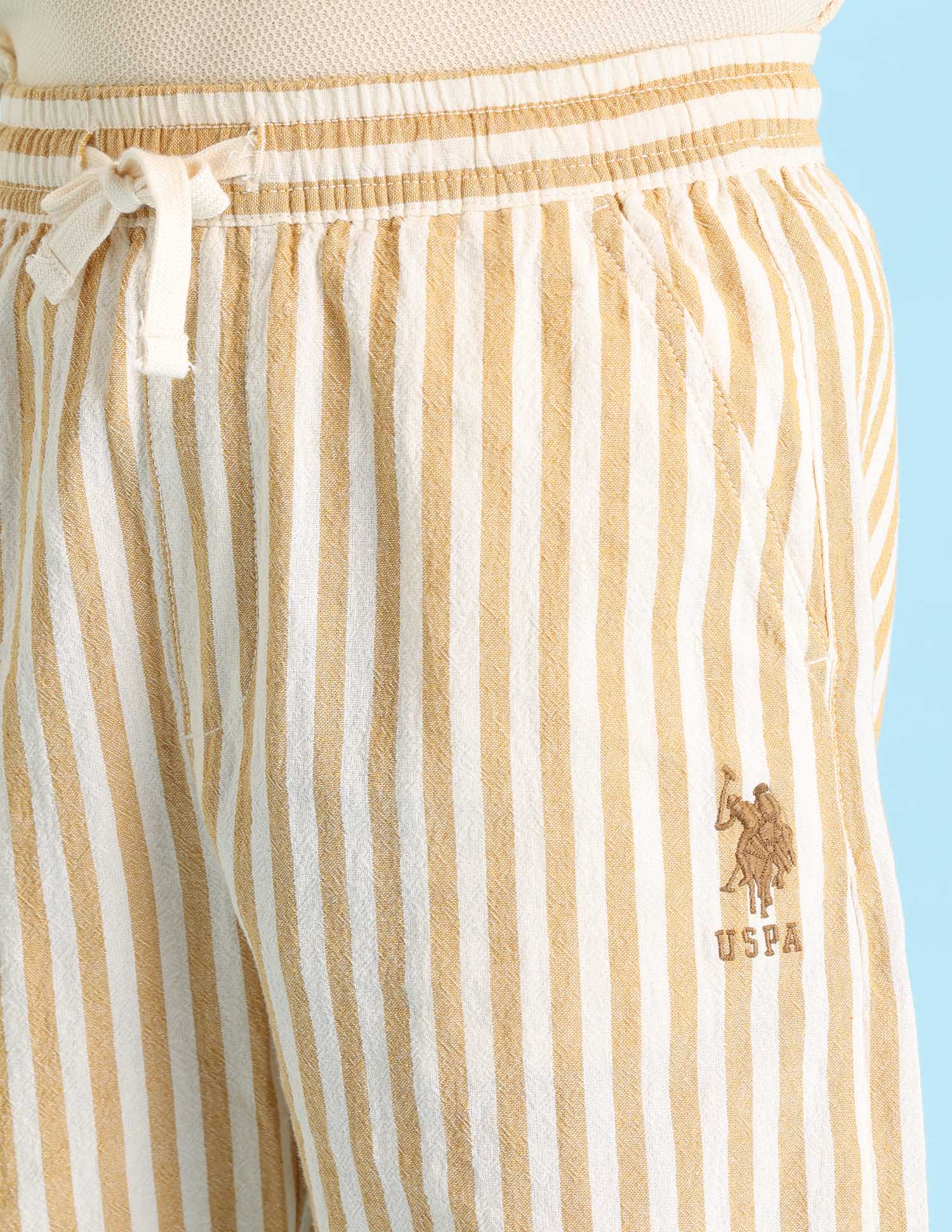 Boys Vertical Striped Regular Fit Shorts Mustard - U.S. POLO ASSN. | Large