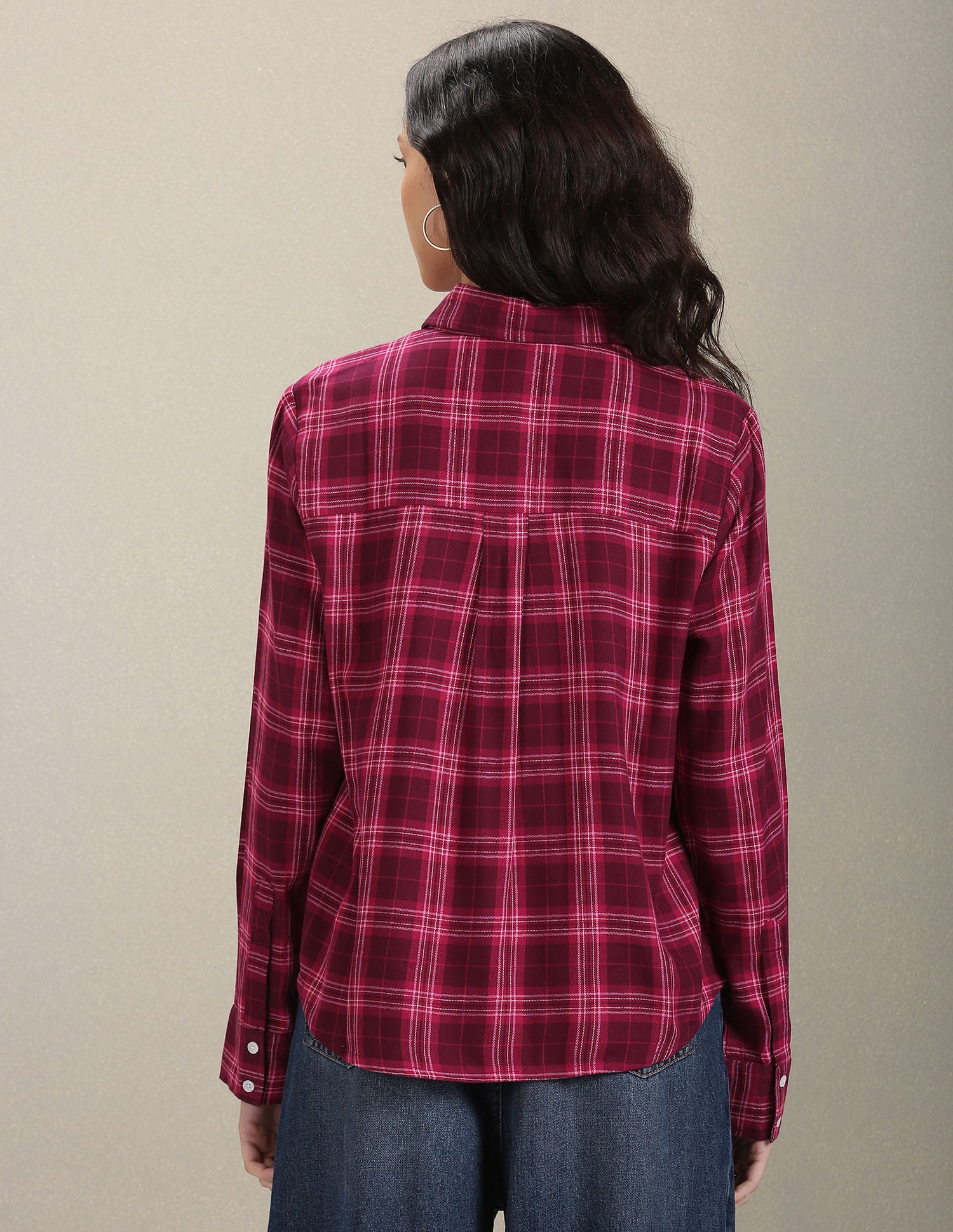 Spread Collar Tartan Check Shirt Magenta - U.S. POLO ASSN. | Large