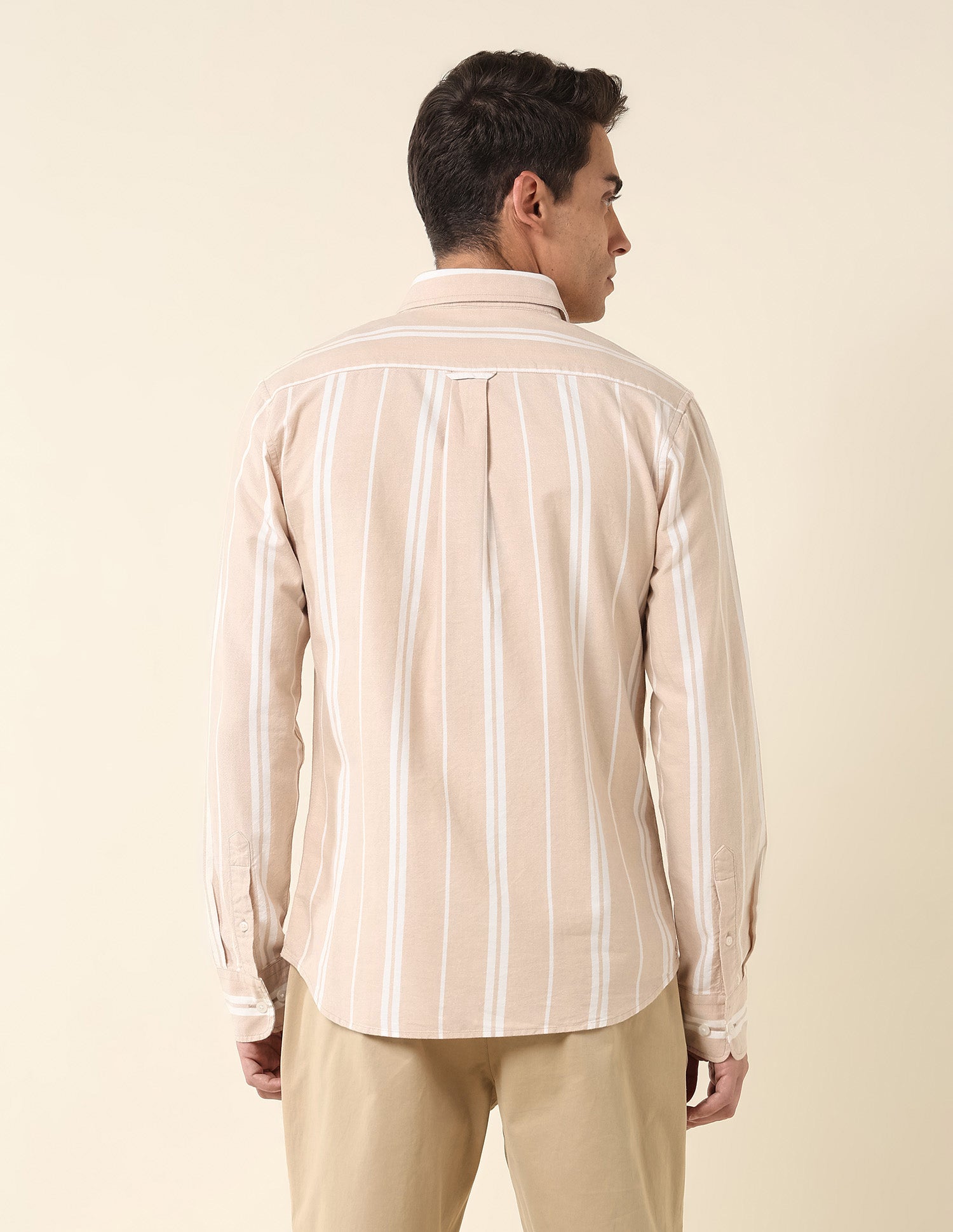 Vertical Striped Tailored Fit Shirt Beige - U.S. Polo Assn. India | Large