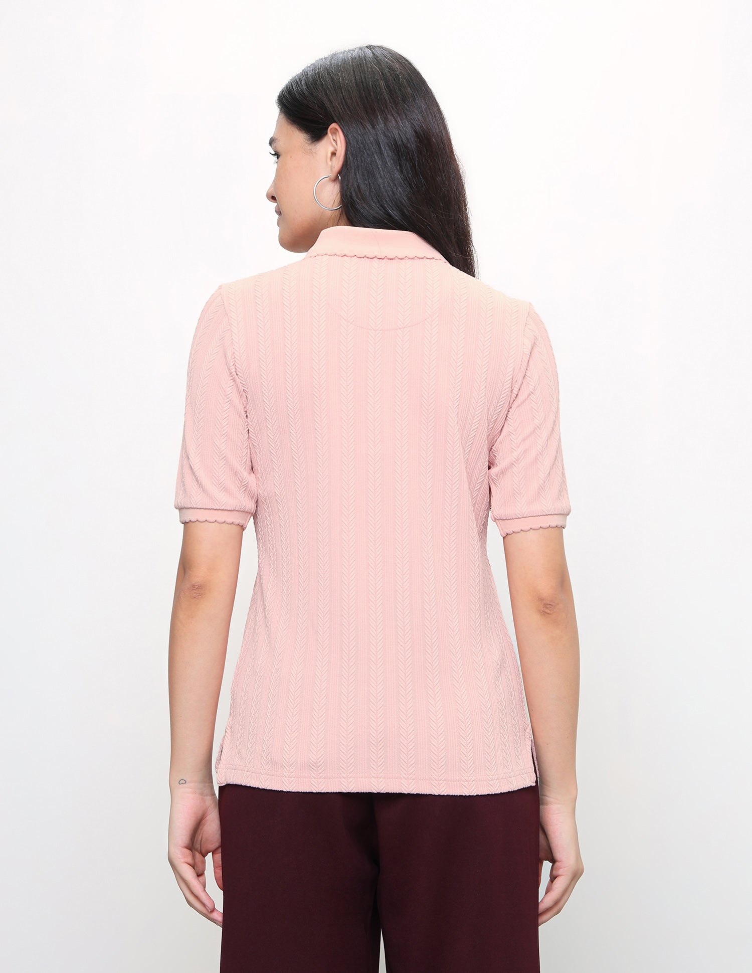 Vertical Striped Textured Regular Fit Polo Shirt Peach - U.S. Polo Assn. India | Large
