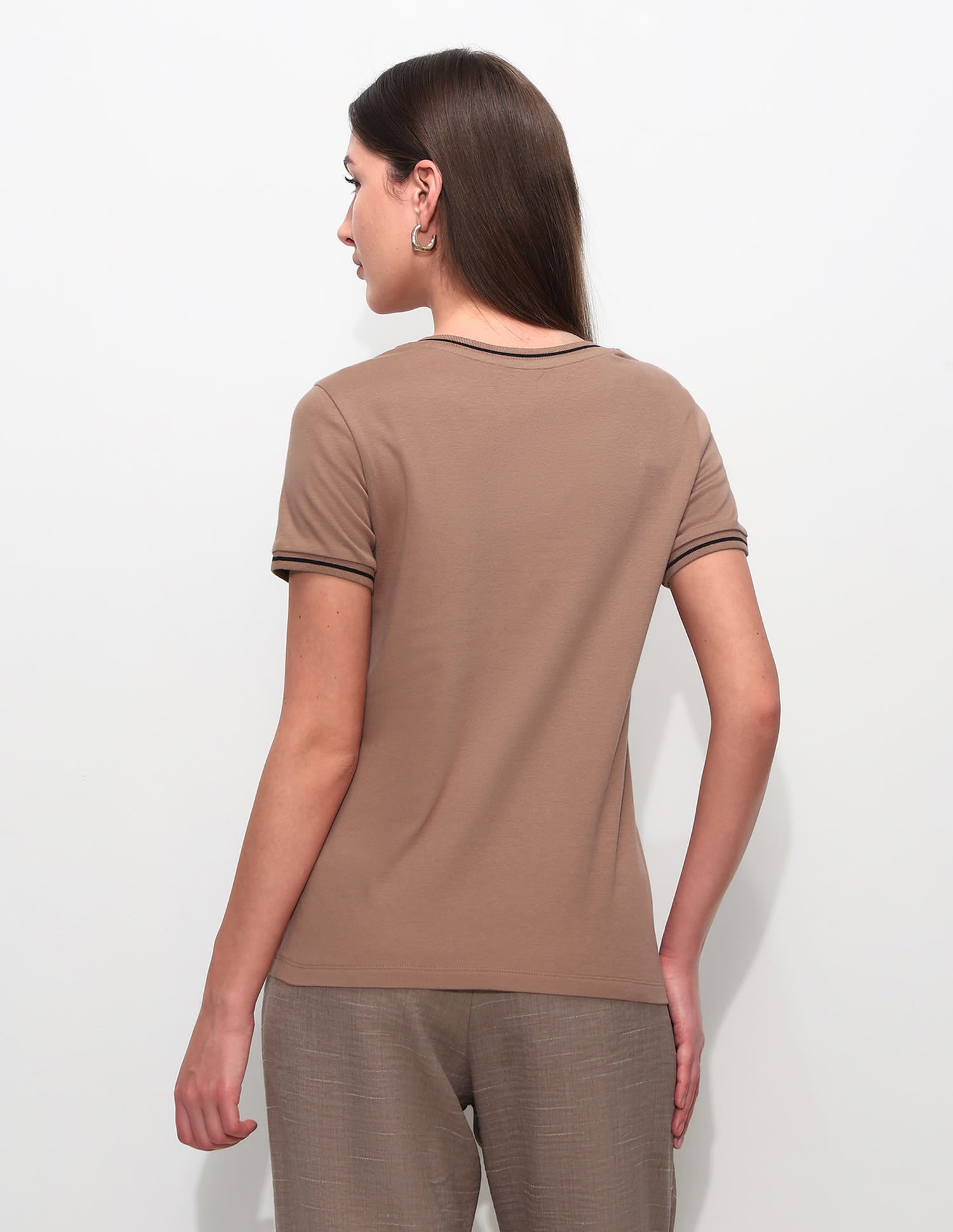 Regular Fit Solid T-Shirt Light Brown - U.S. Polo Assn. India | Large