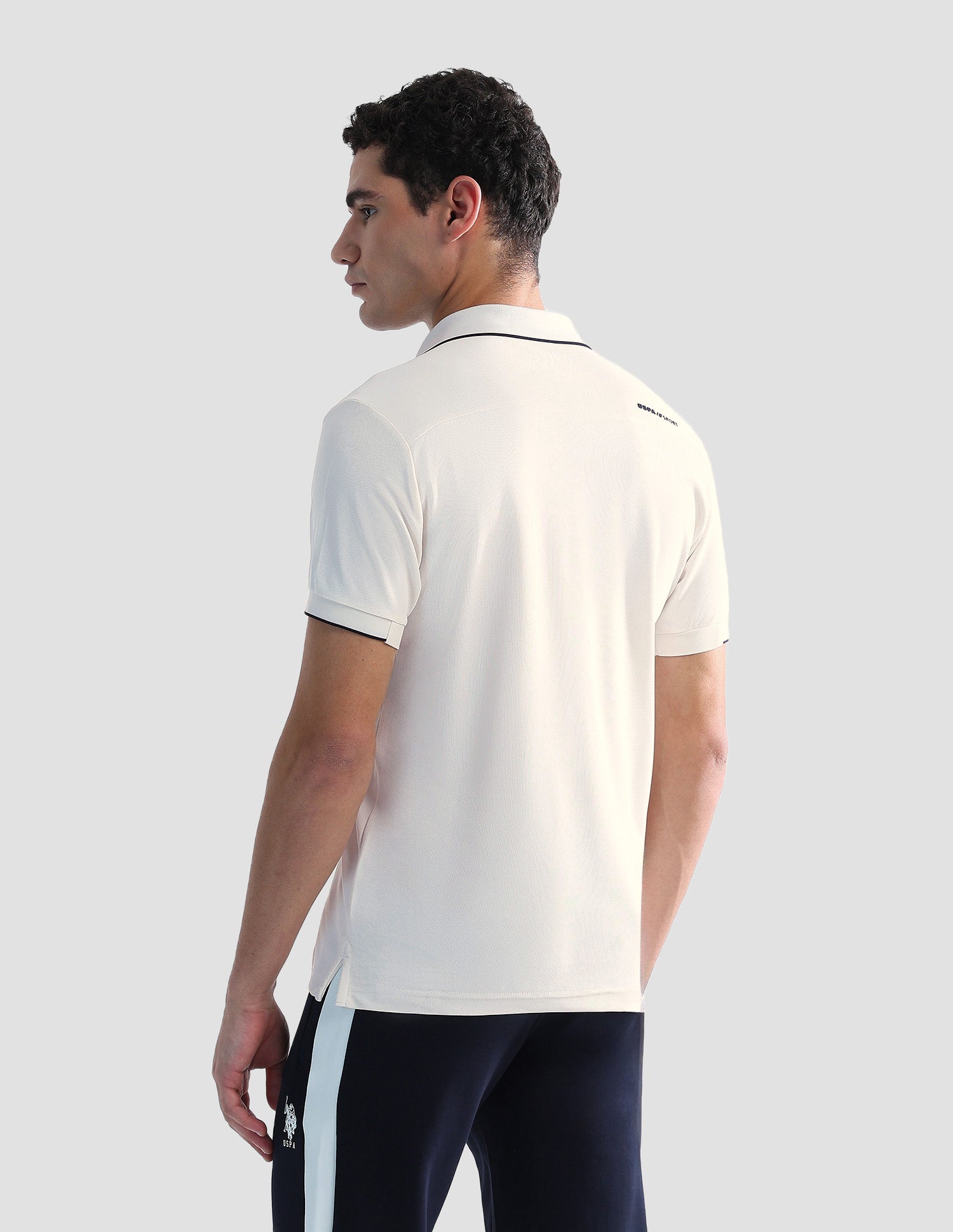 Solid Slim Fit Active Polo Shirt Off White - U.S. POLO ASSN. | Large