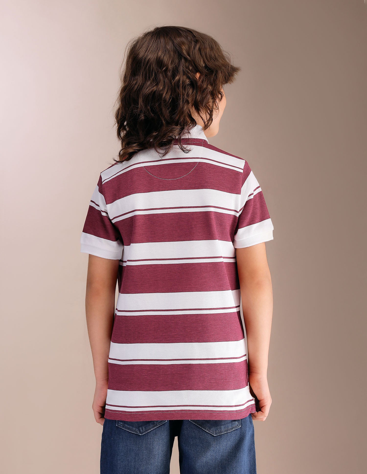 Boys Horizontal Striped Pure Cotton Polo Shirt Red - U.S. POLO ASSN. | Large