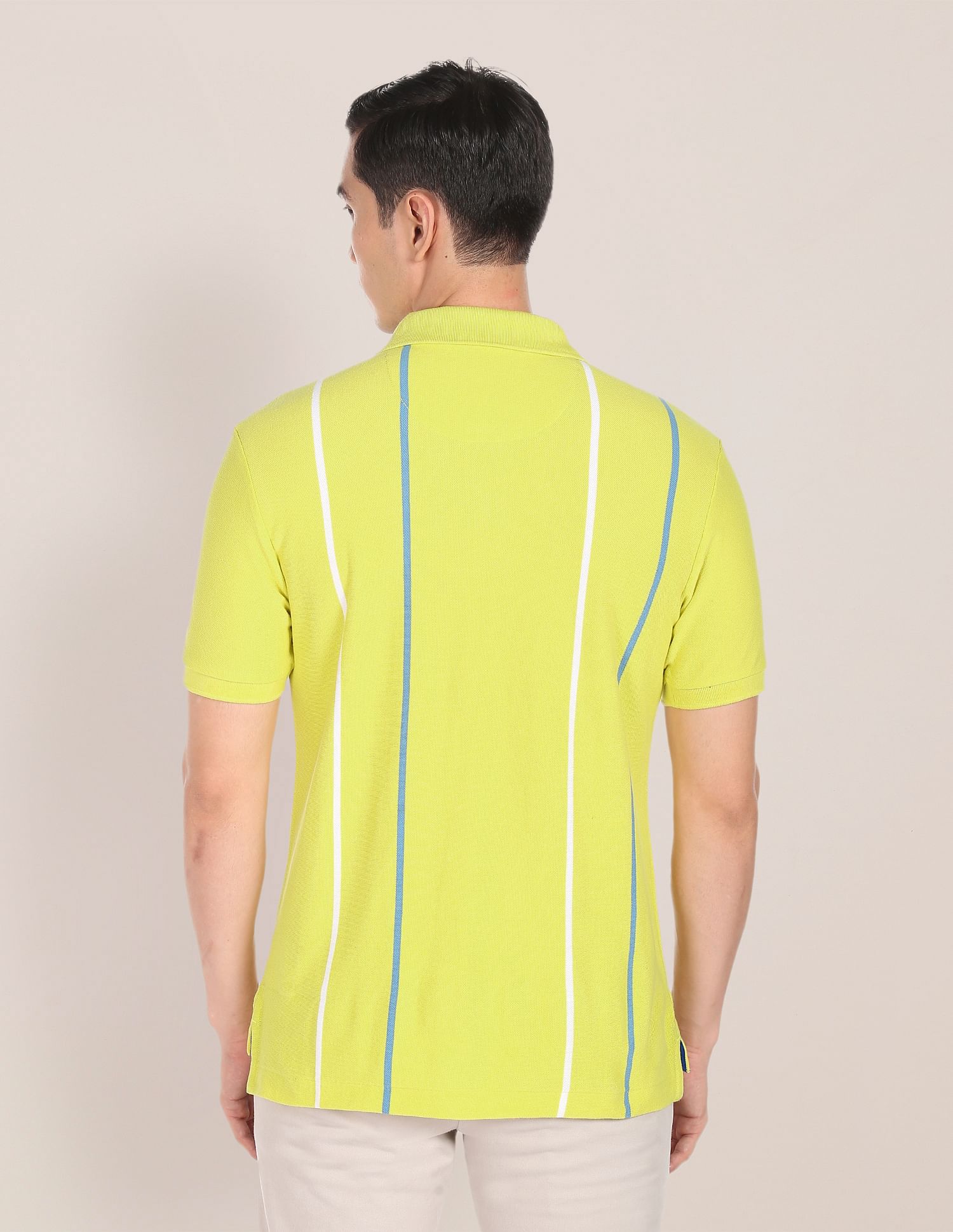 Vertical Striped Cotton Polo Shirt Lemon Yellow - U.S. POLO ASSN. | Large