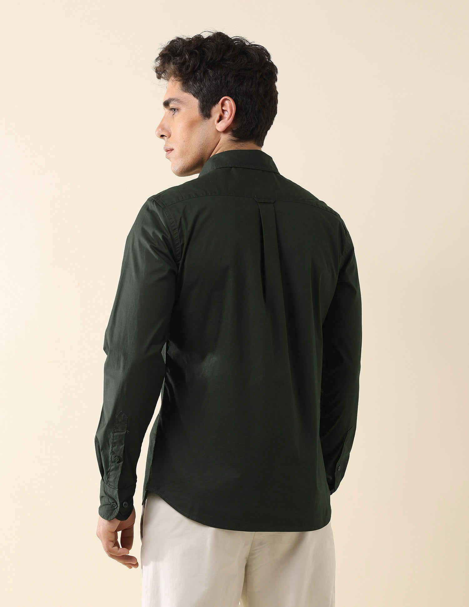 Solid Tailored Fit Regular Shirt Green - U.S. Polo Assn. India | Large