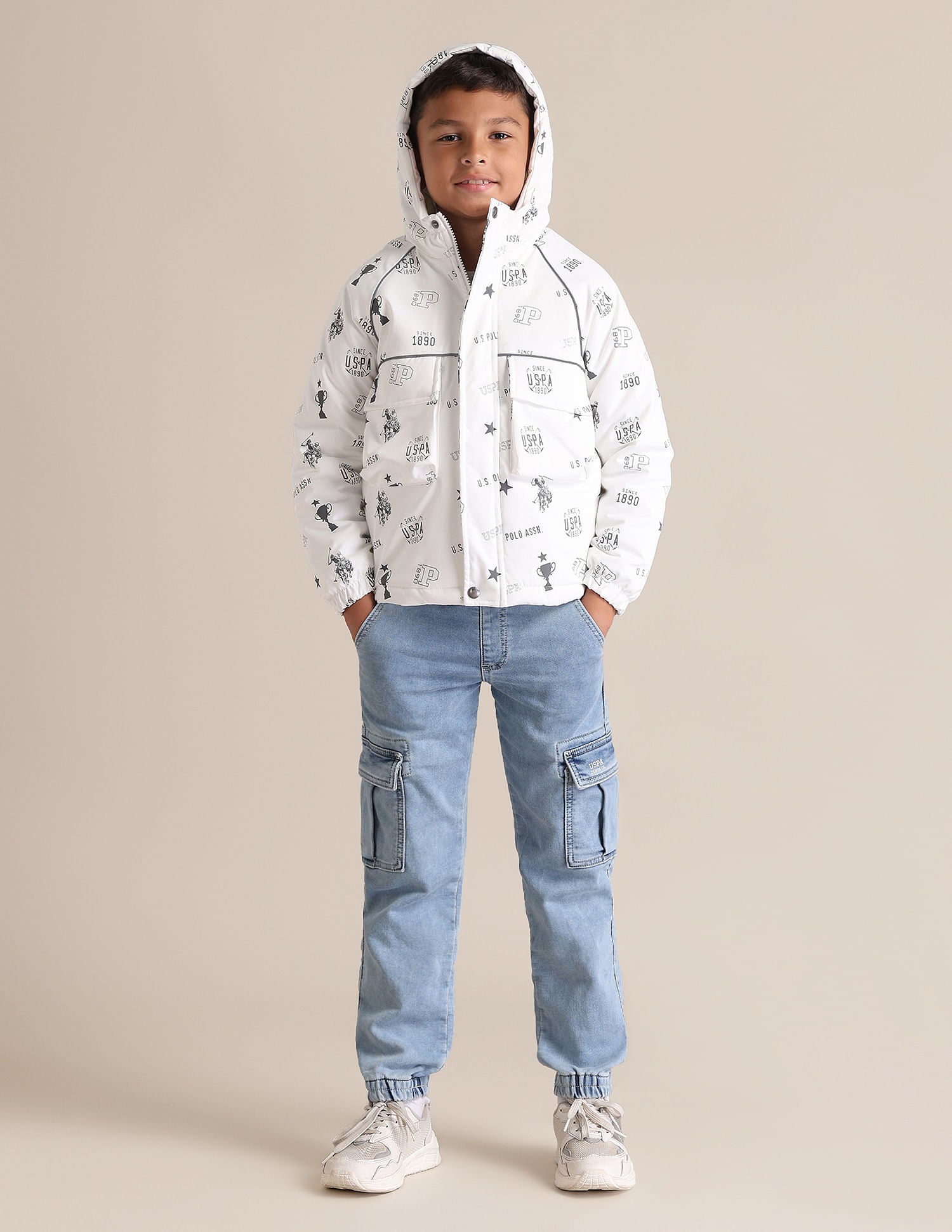 Boys Printed Hooded Jackets White - U.S. POLO ASSN. | Large