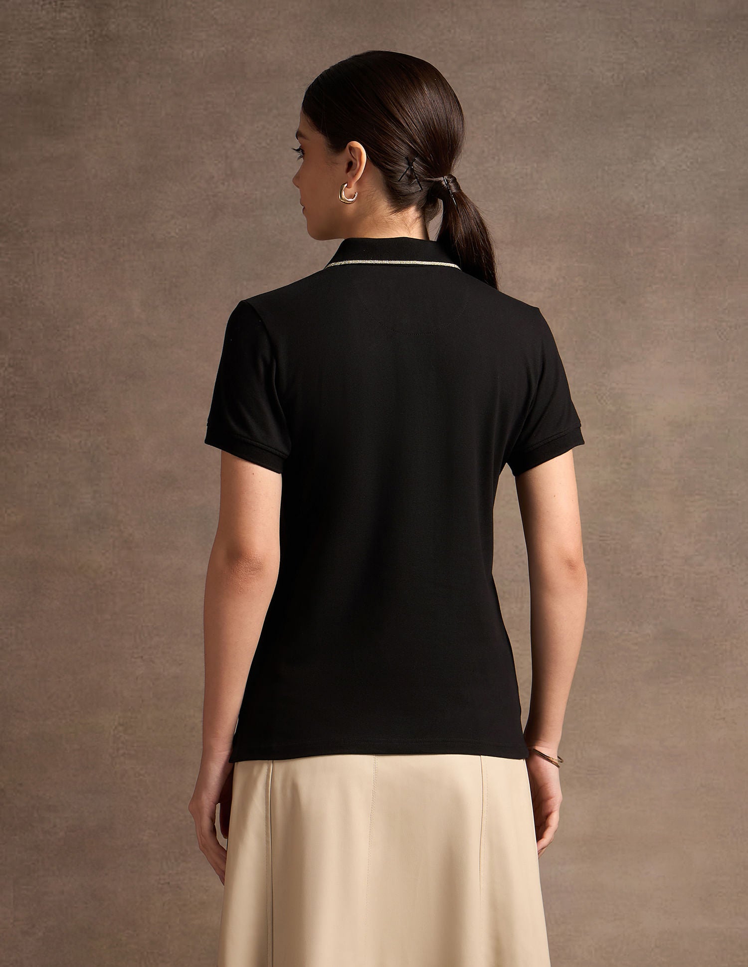 Lurex Tipped Solid Polo Shirt Black - U.S. POLO ASSN. | Large