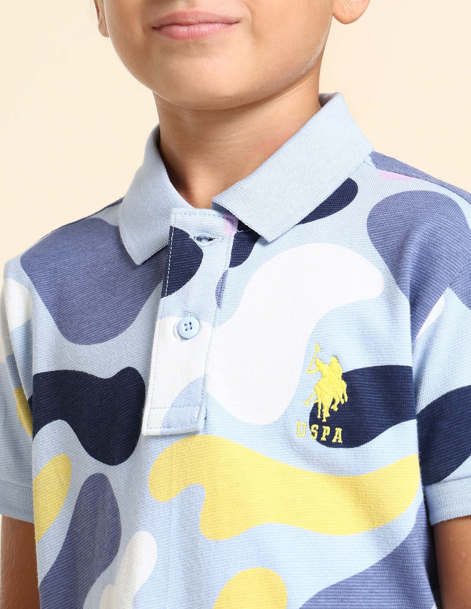 Boys Regular Fit Abstract Printed Polo Shirt Light Blue - U.S. POLO ASSN. | Large