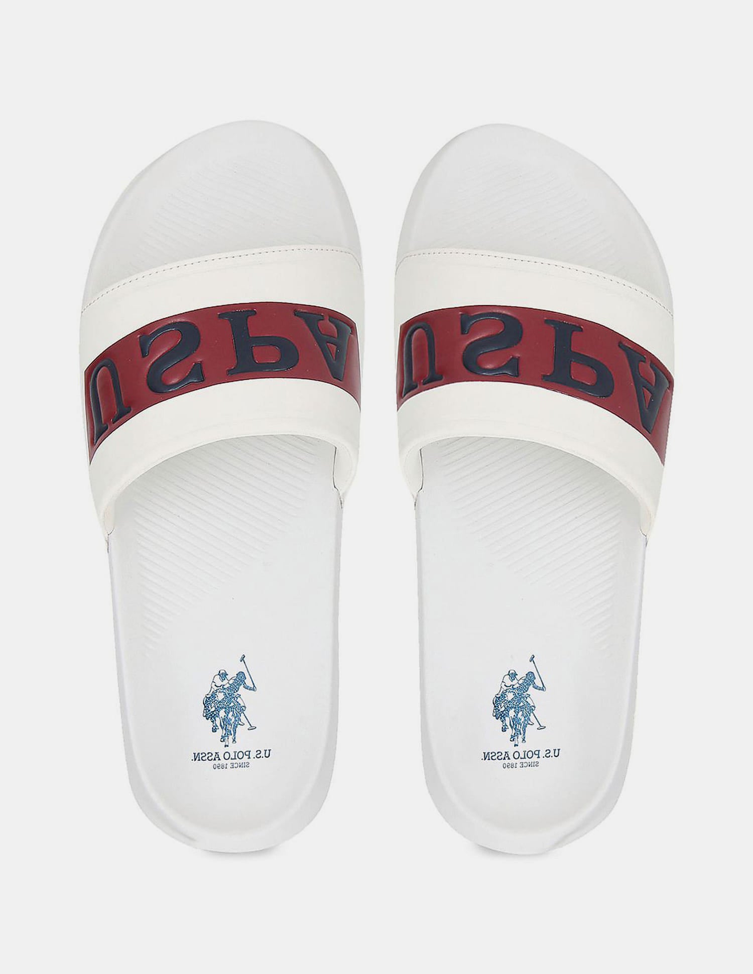 Men Ceder 2.0 Brand Embossed Sliders White - U.S. Polo Assn. India | Large