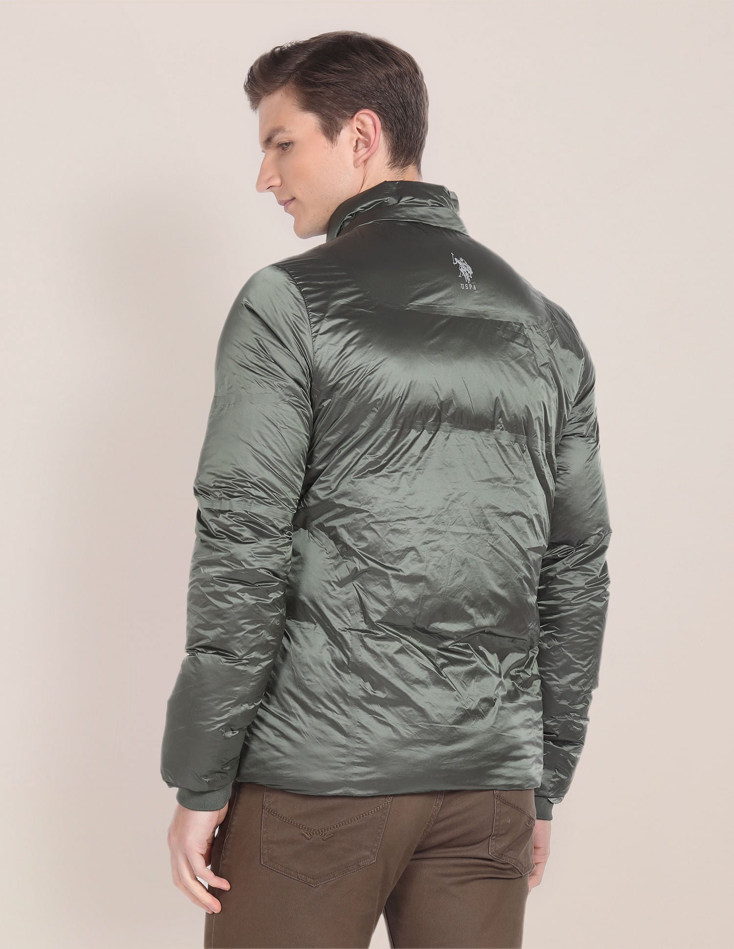 High Neck Solid Puffer Jacket Olive - U.S. Polo Assn. India | Large