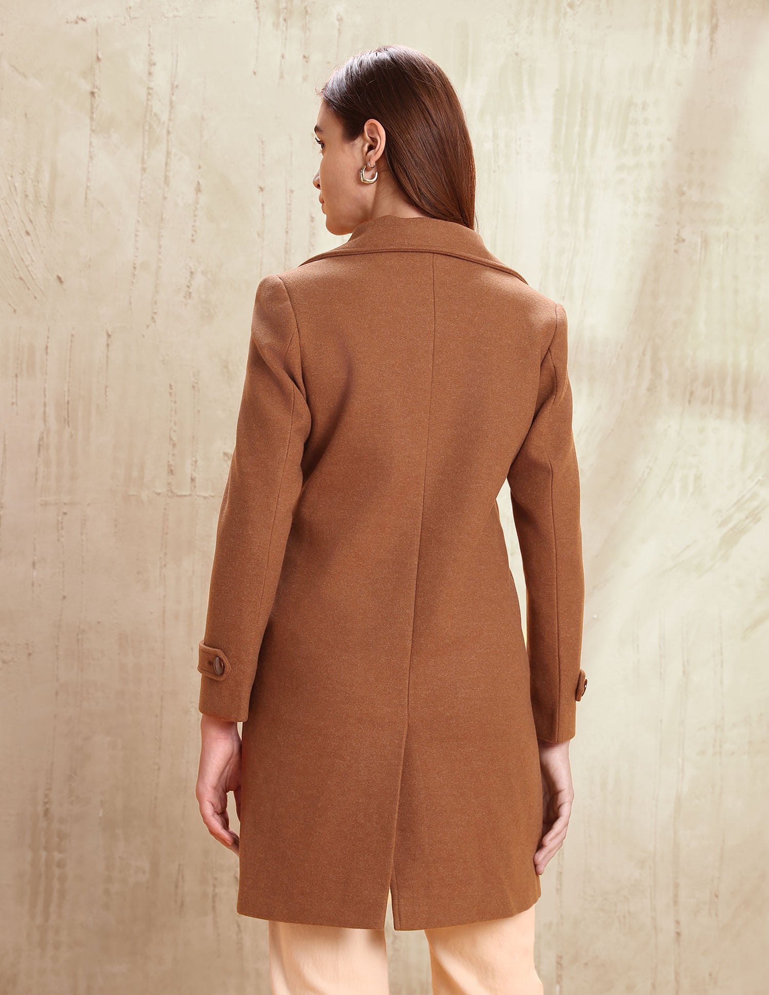 Solid Regular Fit Spread Collar Overcoat Bronze - U.S. POLO ASSN. | Large