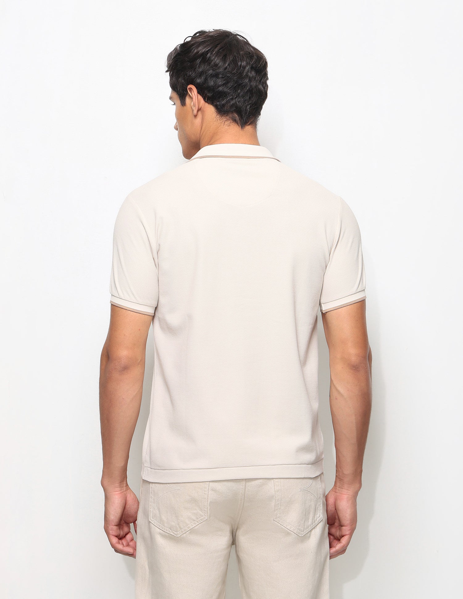 Textured Slim Fit Polo Shirt Beige - U.S. Polo Assn. India | Large