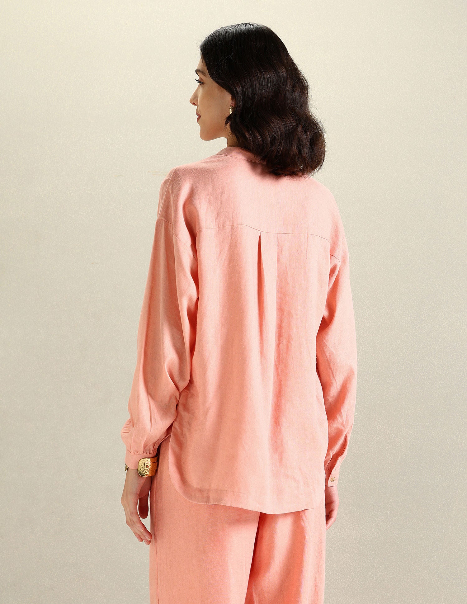 Mandarin Collar Viscose Linen Shirt Peach - U.S. Polo Assn. India | Large