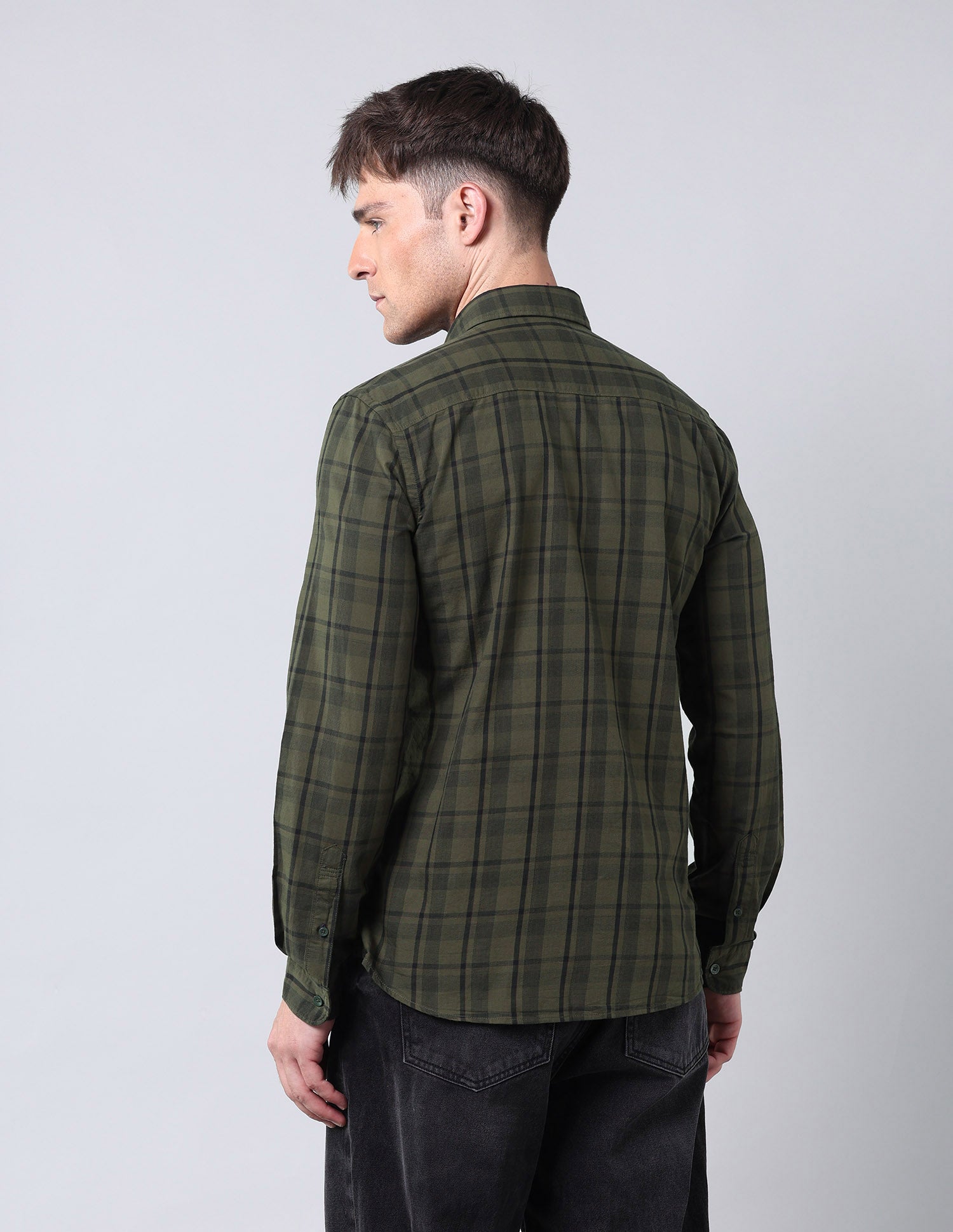 Grid Tattersall Checked Pure Cotton Shirt Olive - U.S. Polo Assn. India | Large