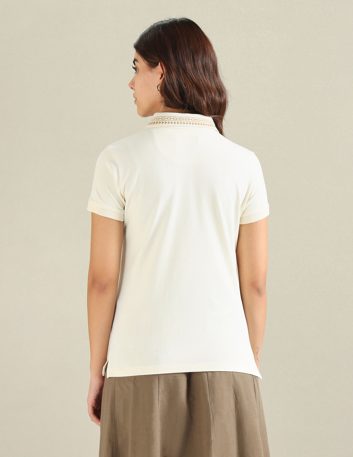 Geometric Detail Pique Polo Shirt Ecru - U.S. POLO ASSN. | Large