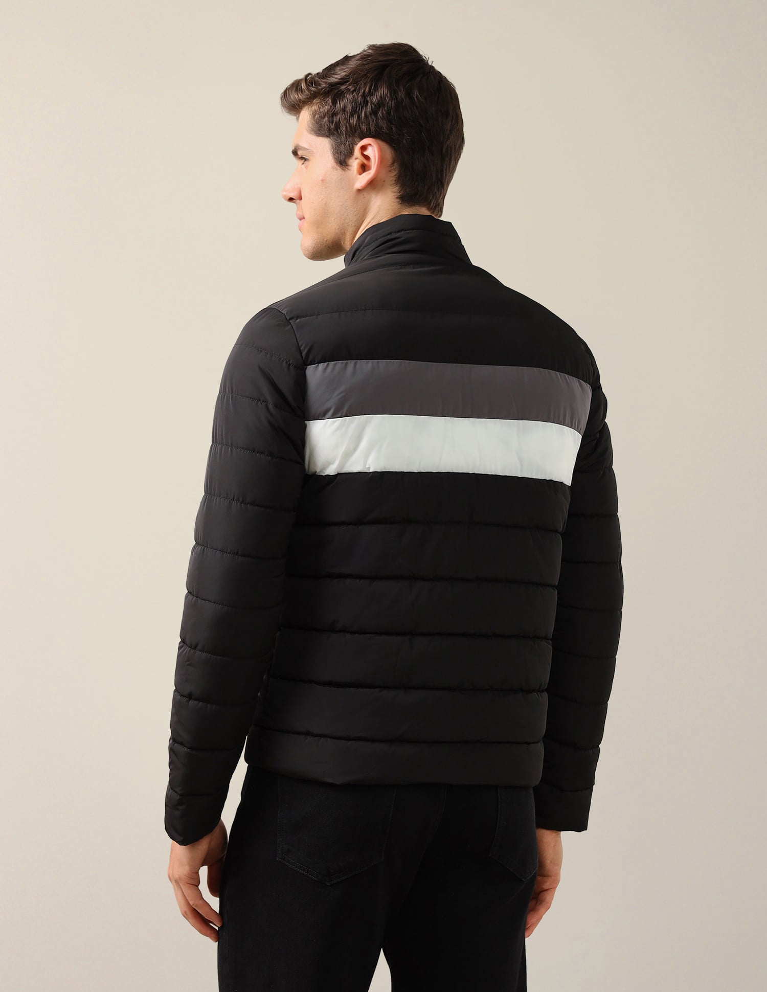 High Neck Striped Puffer Jacket Black - U.S. Polo Assn. India | Large