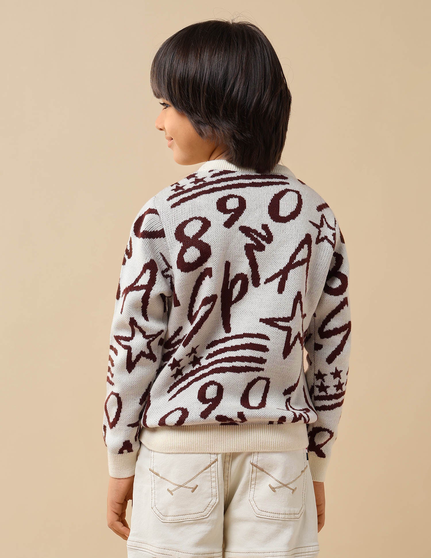 Boys Graphic Patterned Knit Sweater Off White - U.S. POLO ASSN. | Large