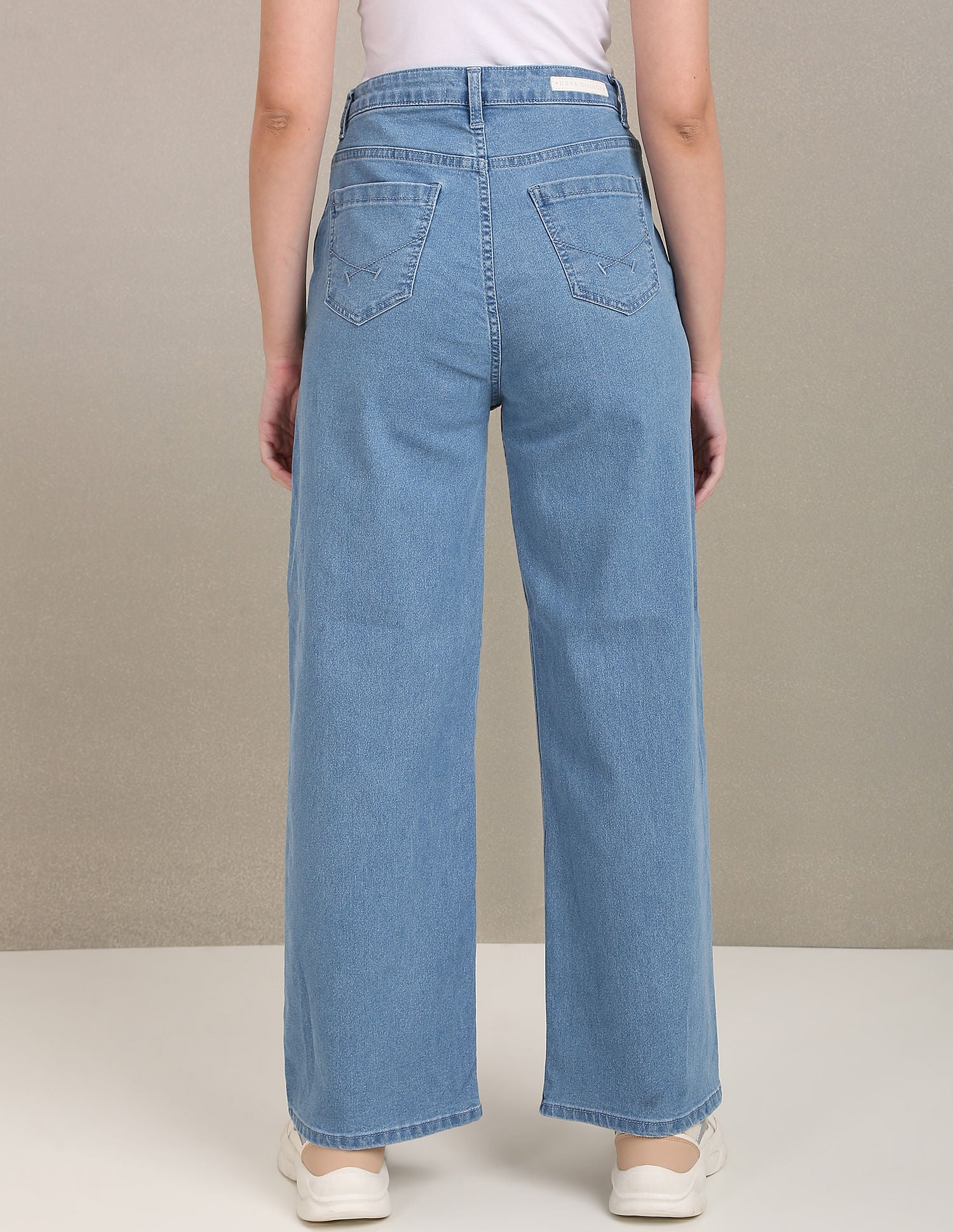 High Rise Pleated Wide Leg Jeans Light Blue - U.S. POLO ASSN. | Large