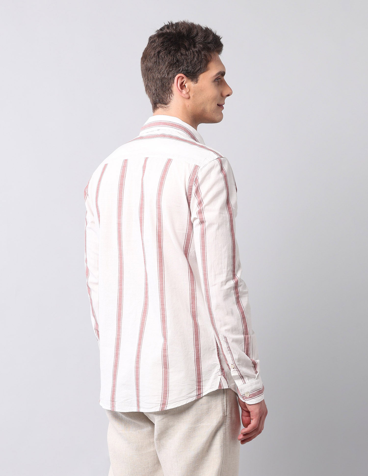 Vertical Striped Pure Cotton Shirt Light Red - U.S. Polo Assn. India | Large