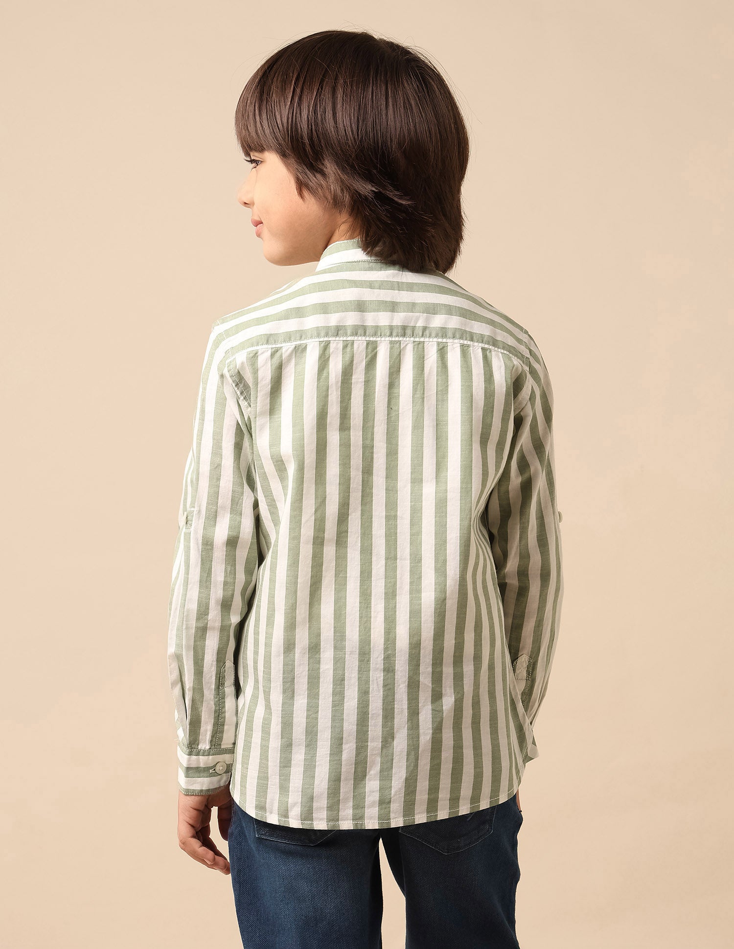 Boys Vertical Striped Mandarin Shirt Green - U.S. POLO ASSN. | Large